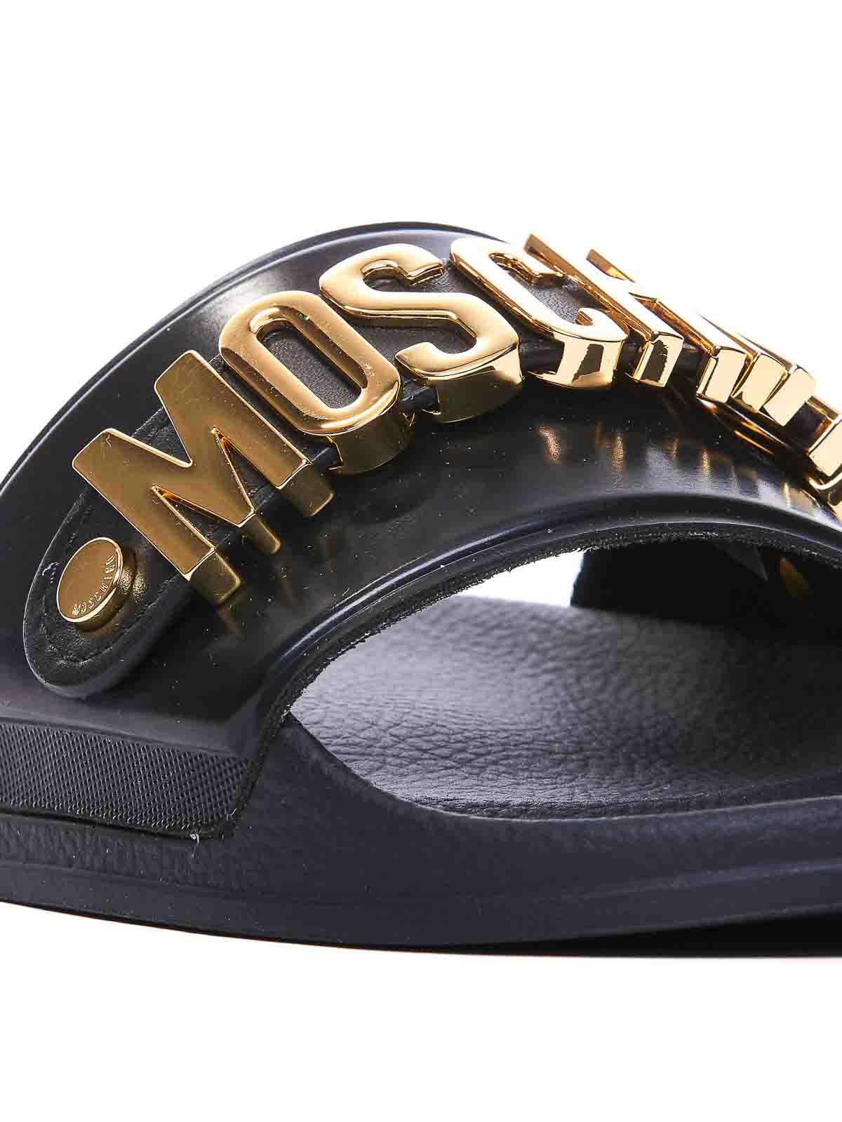 Shop Moschino Black Slide Sandals In Negro