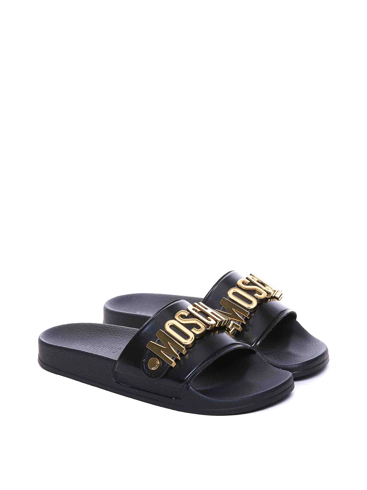 Shop Moschino Black Slide Sandals In Negro