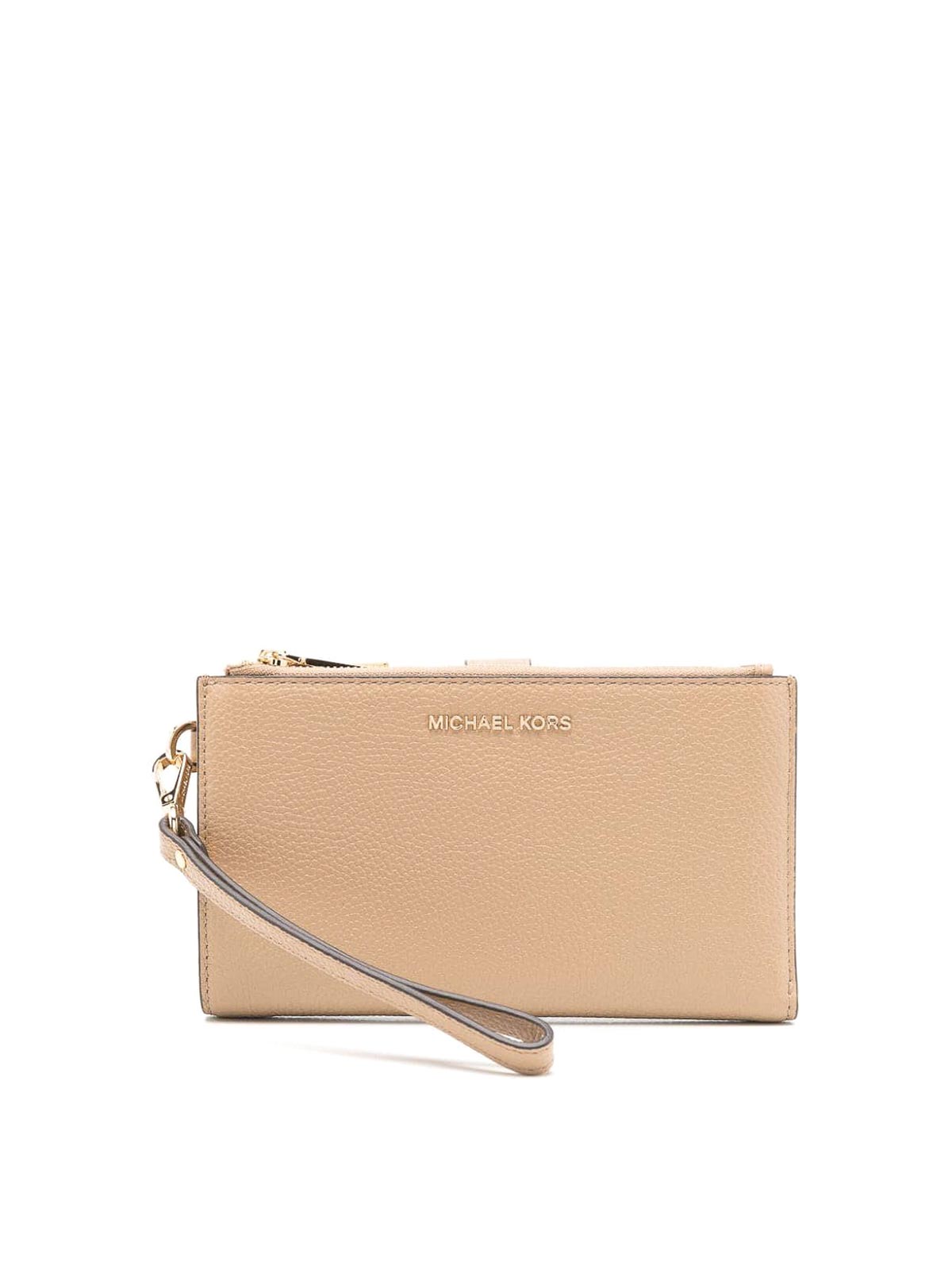 Shop Michael Kors Double Zip Wristlet In Brown