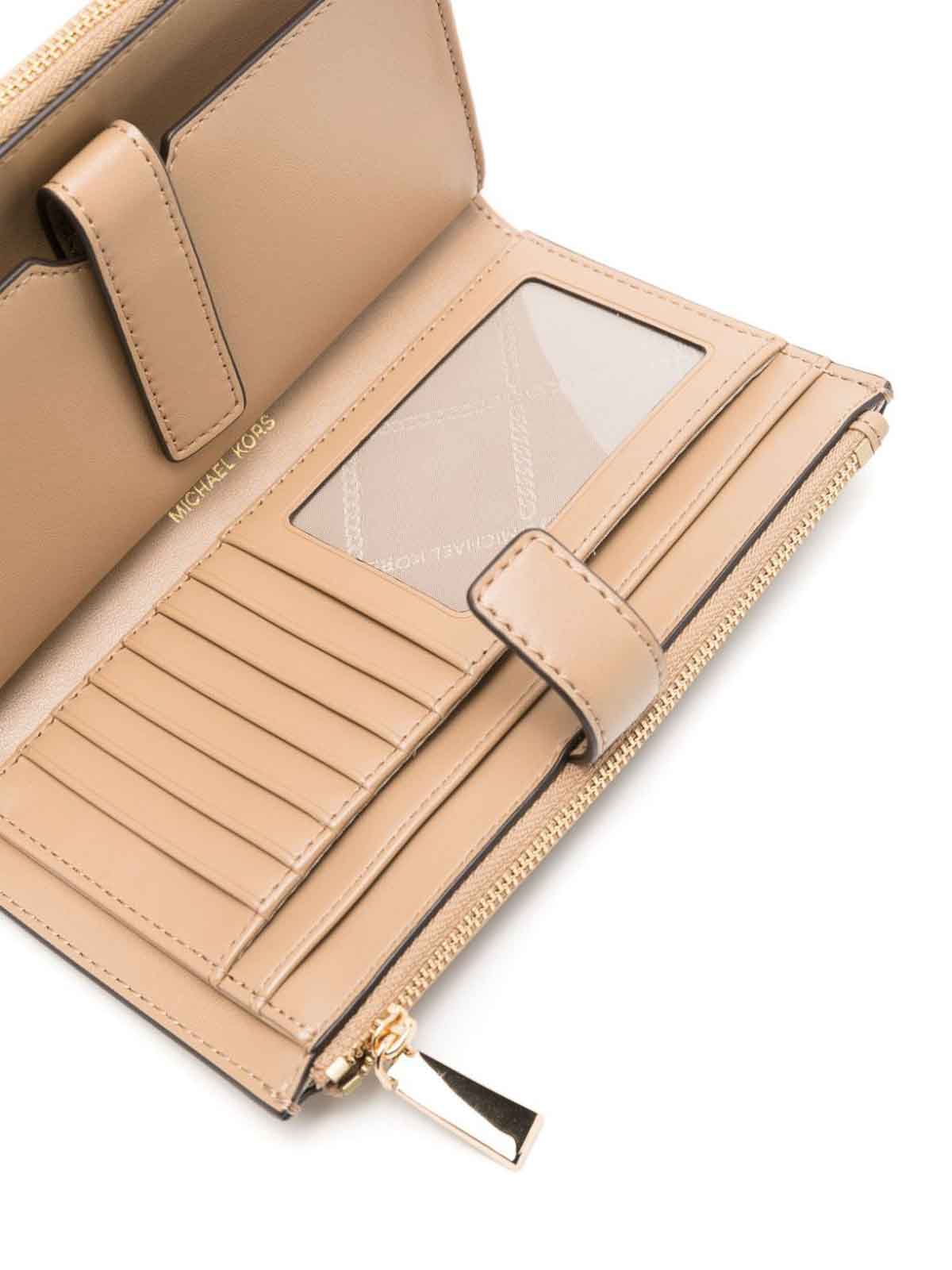 Shop Michael Kors Double Zip Wristlet In Brown