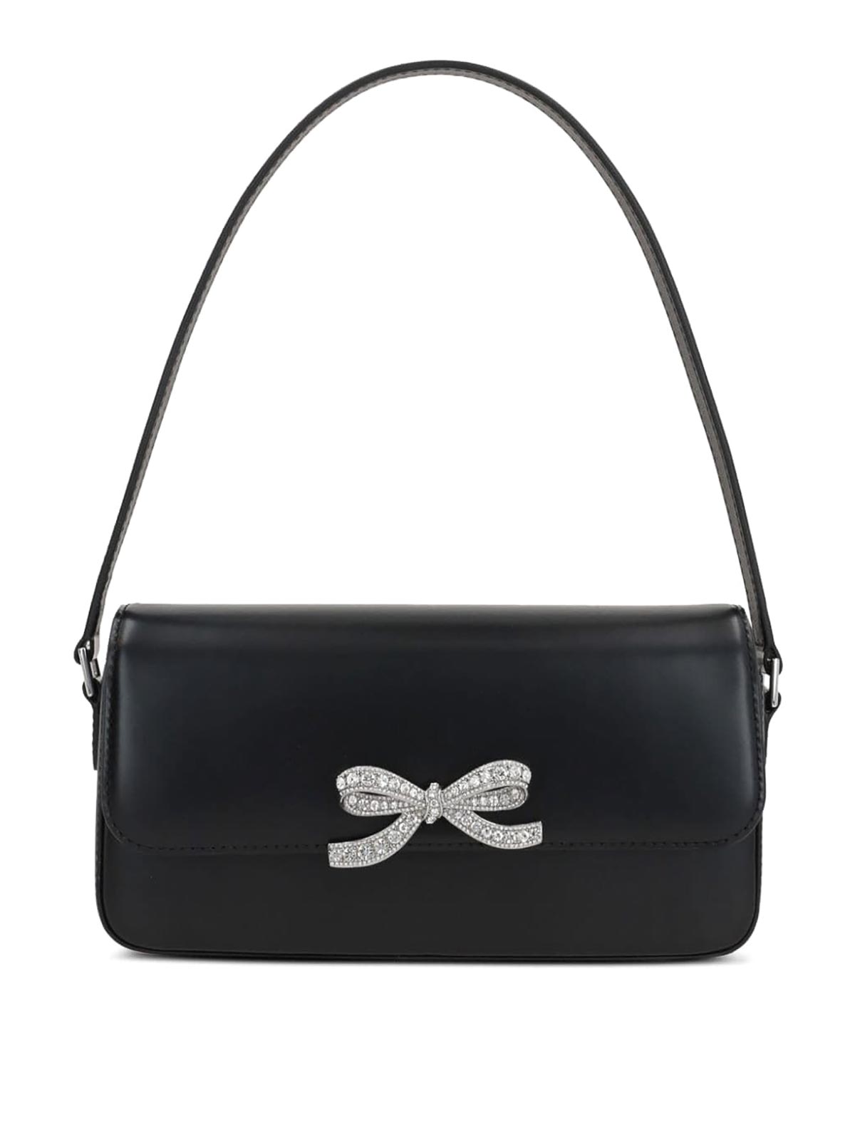 Shop Self-portrait Black Leather Baguette Bag In Negro