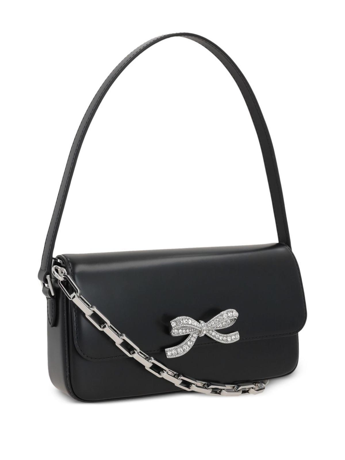 Shop Self-portrait Black Leather Baguette Bag In Negro