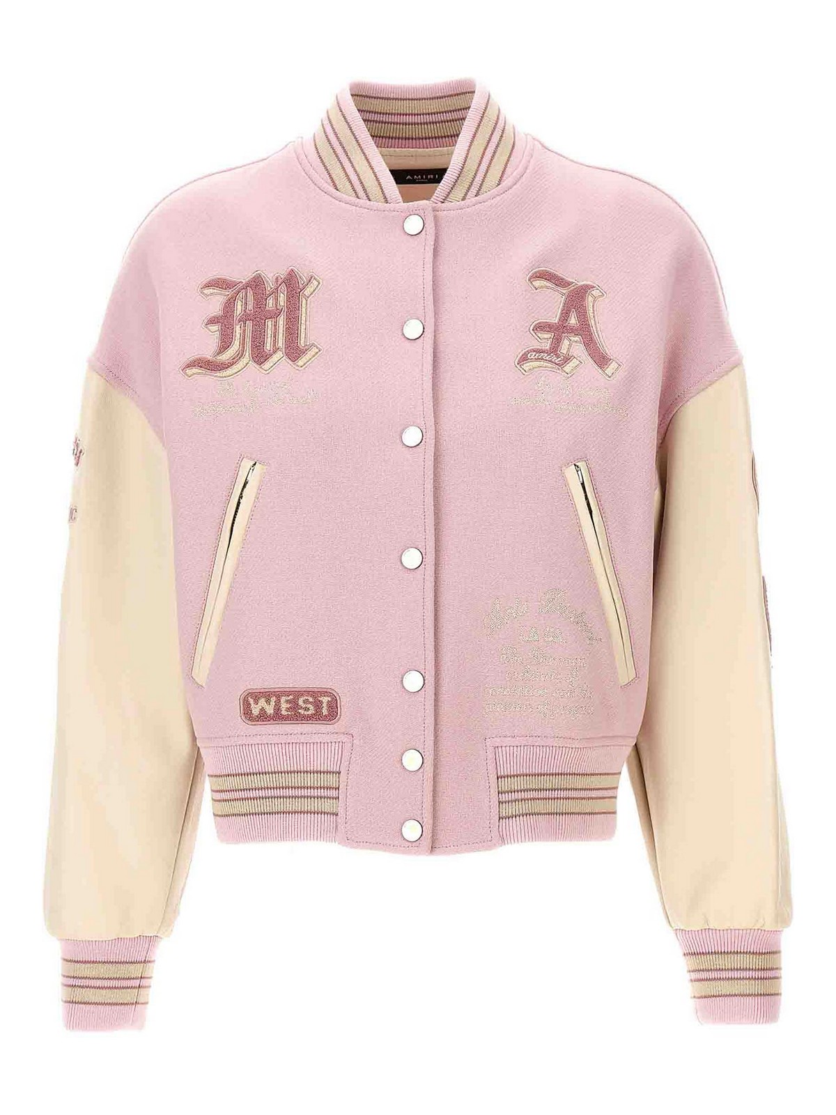 Shop Amiri Dream Team Varsity Bomber Jacket In Nude & Neutrals