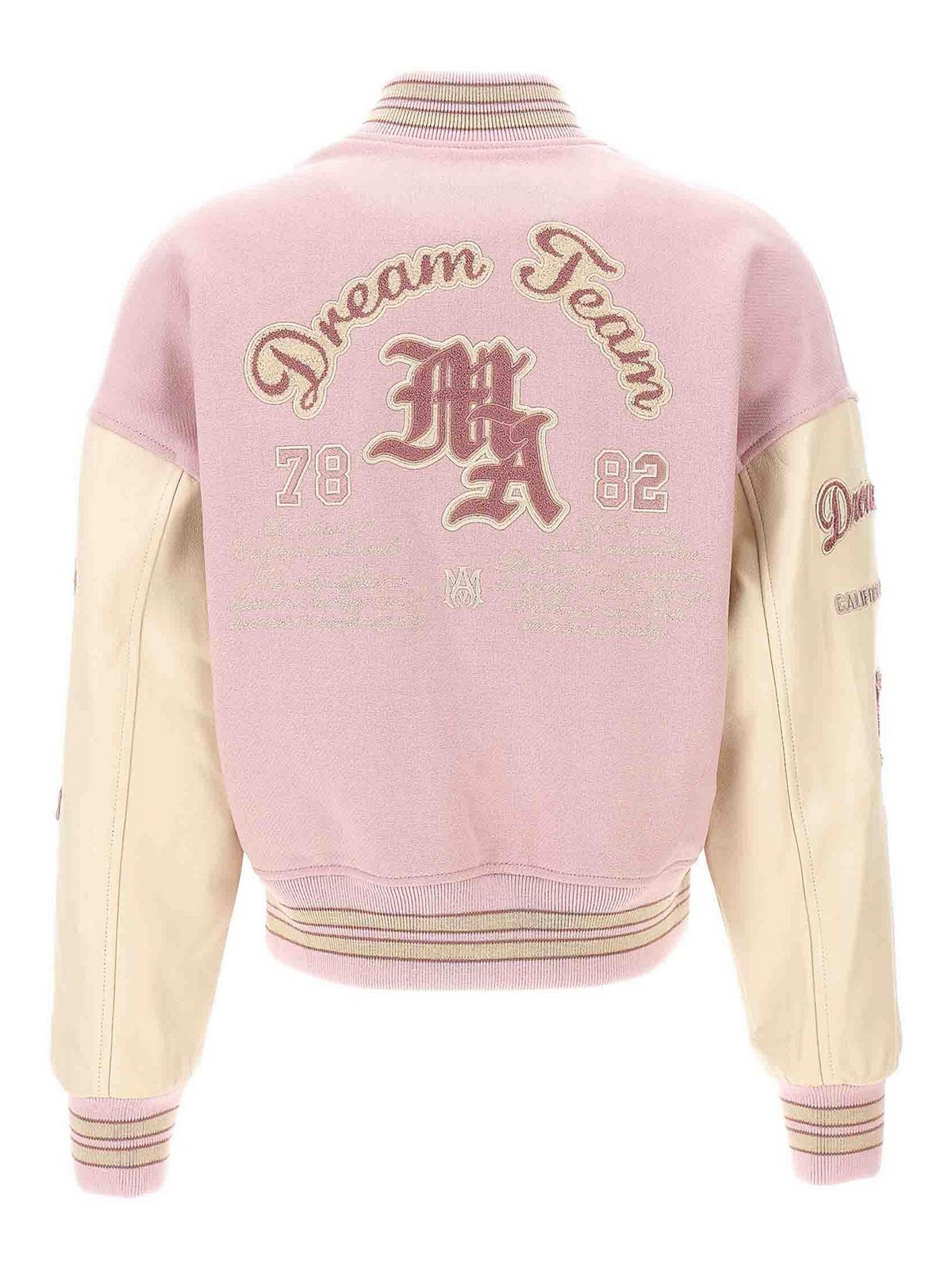 Shop Amiri Dream Team Varsity Bomber Jacket In Nude & Neutrals