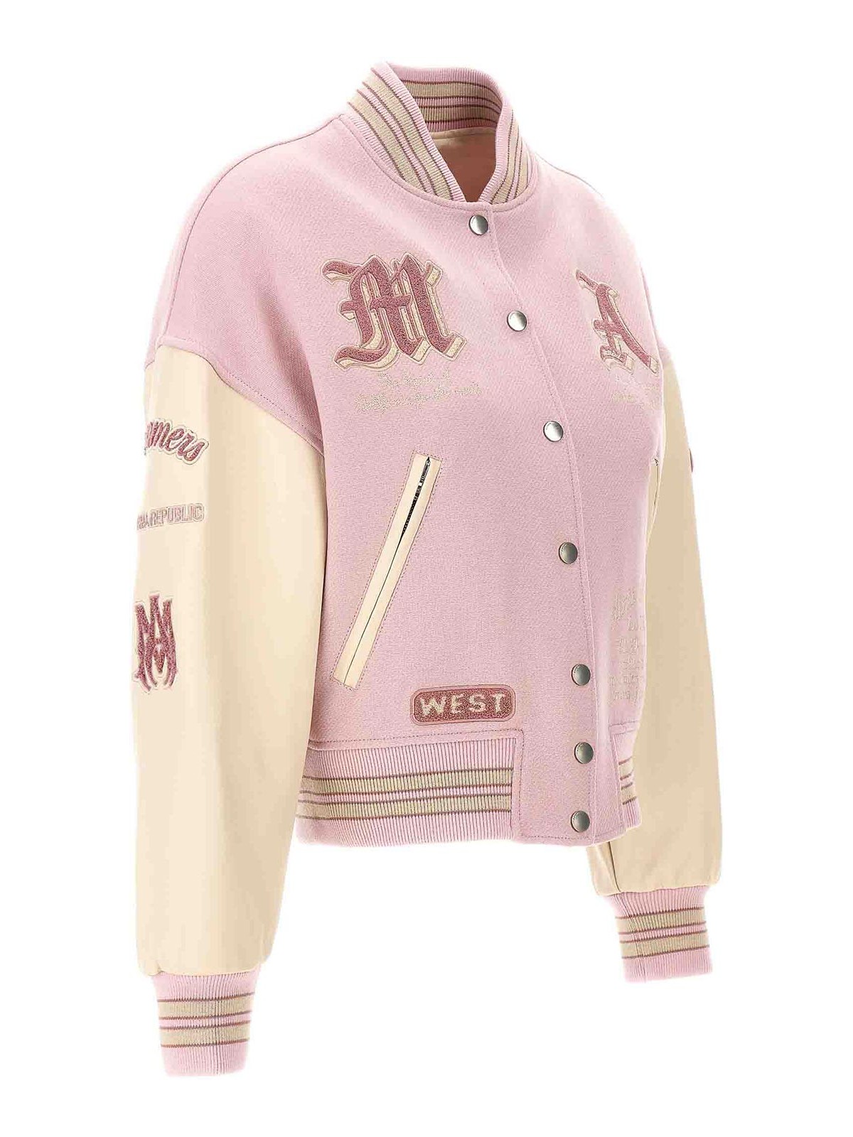 Shop Amiri Dream Team Varsity Bomber Jacket In Nude & Neutrals