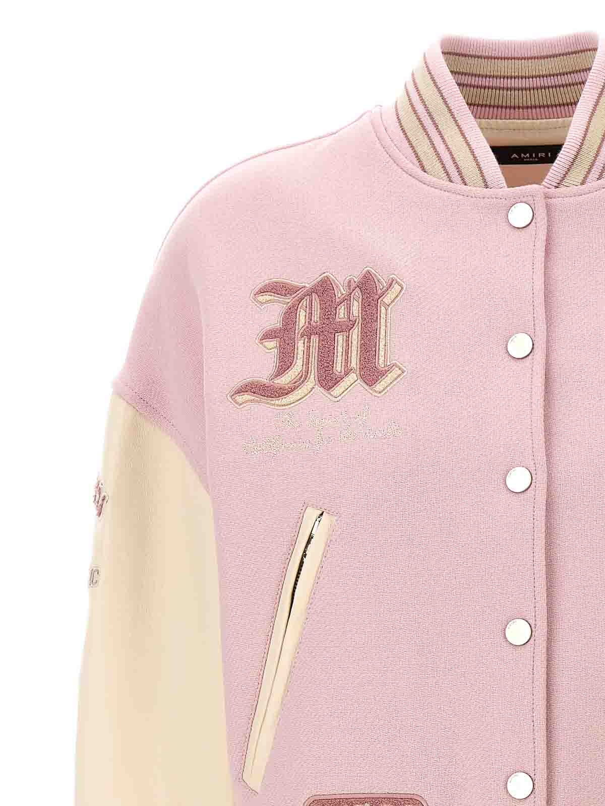 Shop Amiri Dream Team Varsity Bomber Jacket In Nude & Neutrals