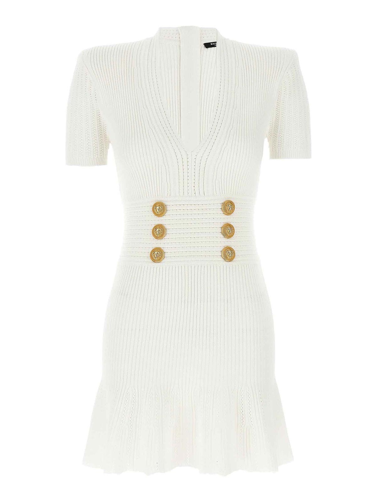 Shop Balmain Logo Button Dress In White