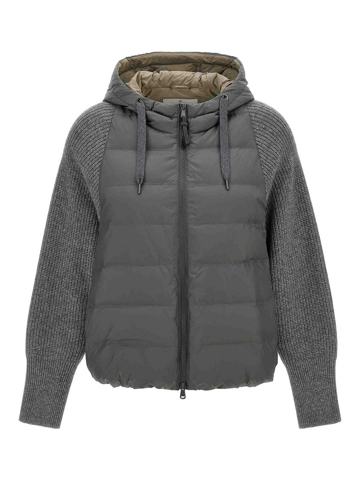 Shop Brunello Cucinelli Hooded Down Jacket With  Inserts In Grey