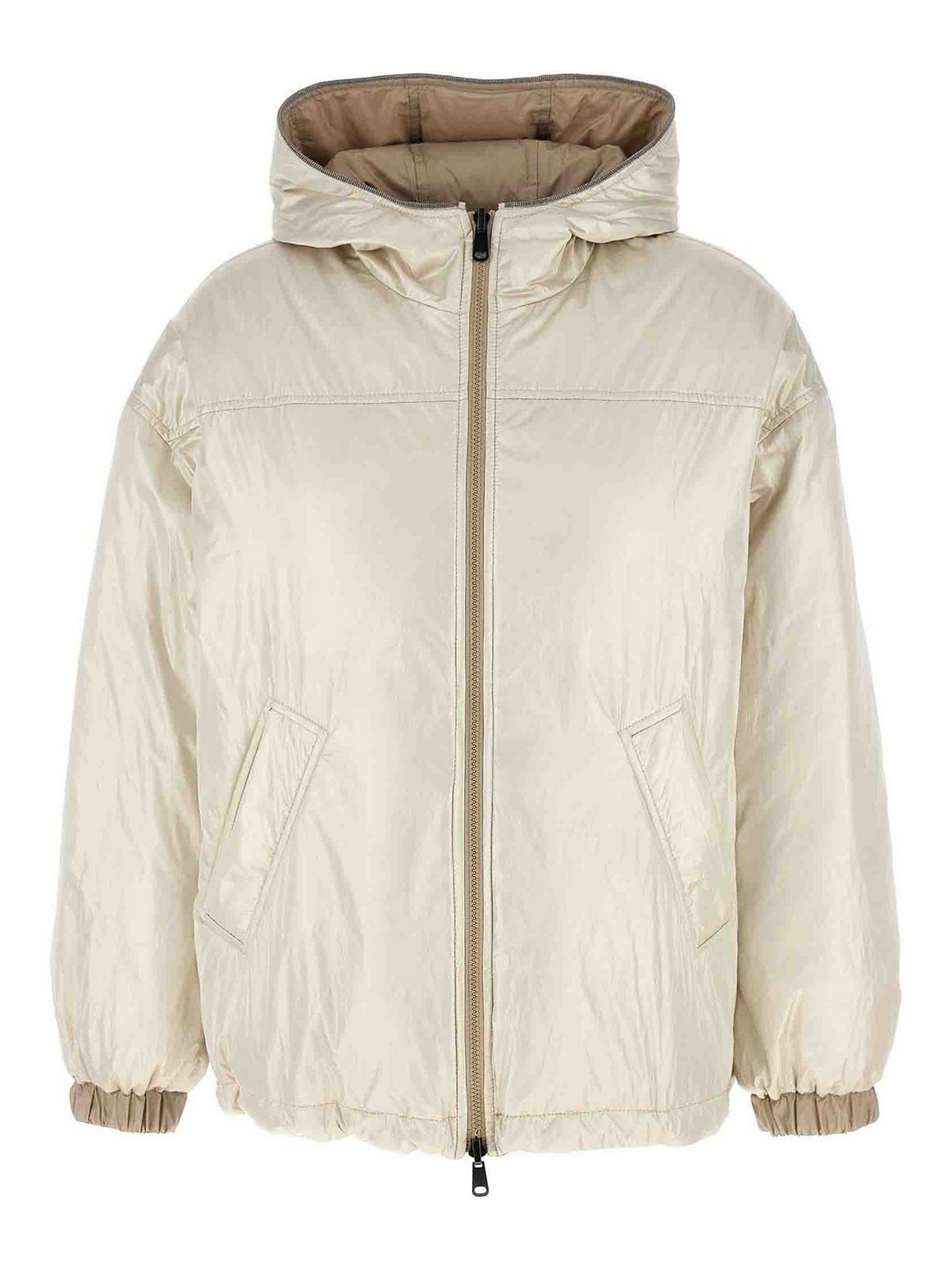 Shop Brunello Cucinelli Laminated Reversible Down Jacket In Beige