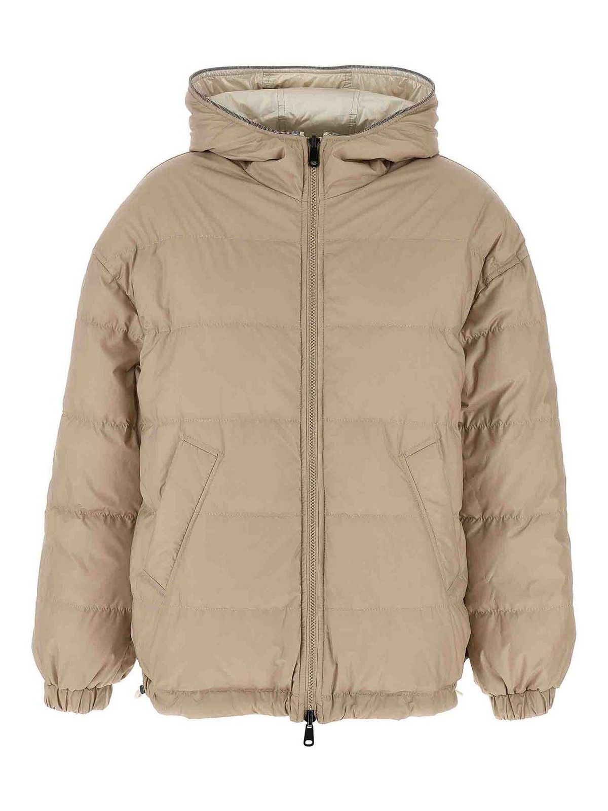 Shop Brunello Cucinelli Laminated Reversible Down Jacket In Beige