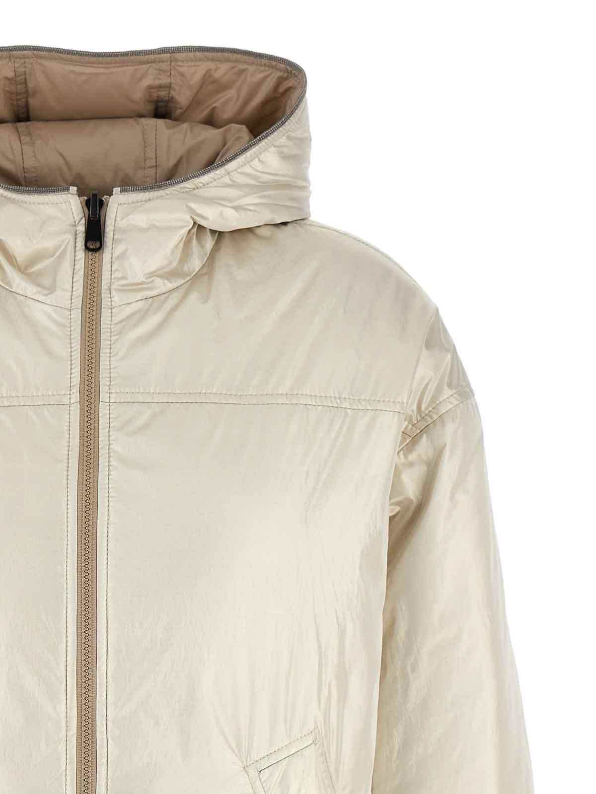 Shop Brunello Cucinelli Laminated Reversible Down Jacket In Beige