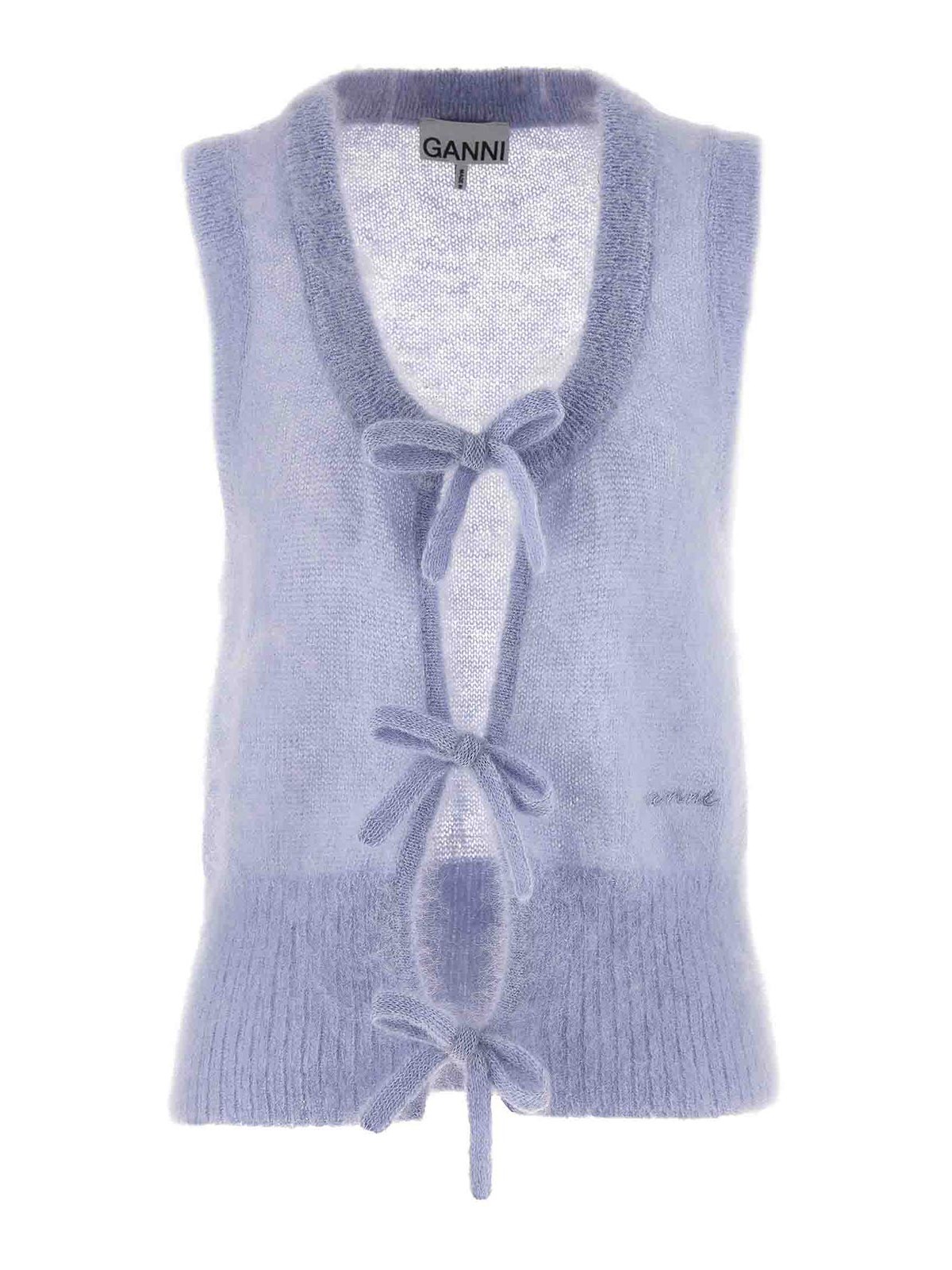 Shop Ganni Bow Vest In Light Blue