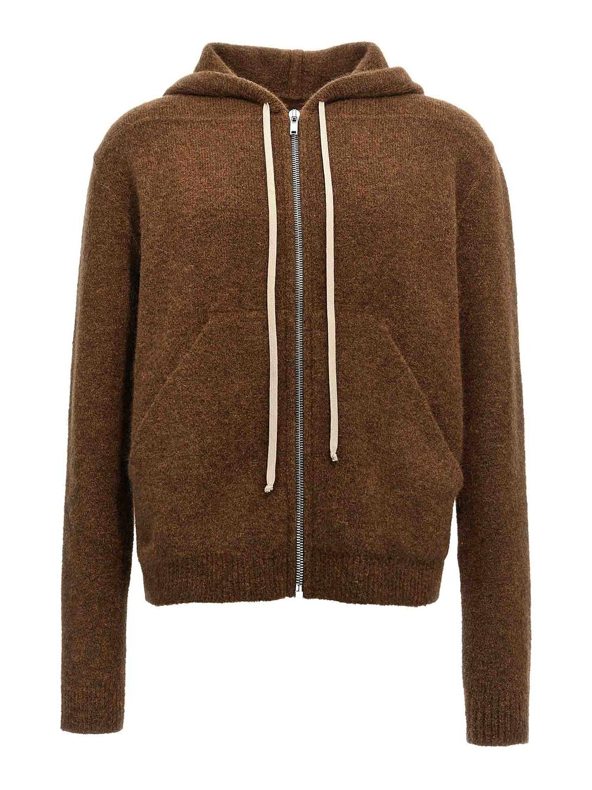 Shop Rick Owens Zipped Hoodie Long Hooded Cardigan In Brown