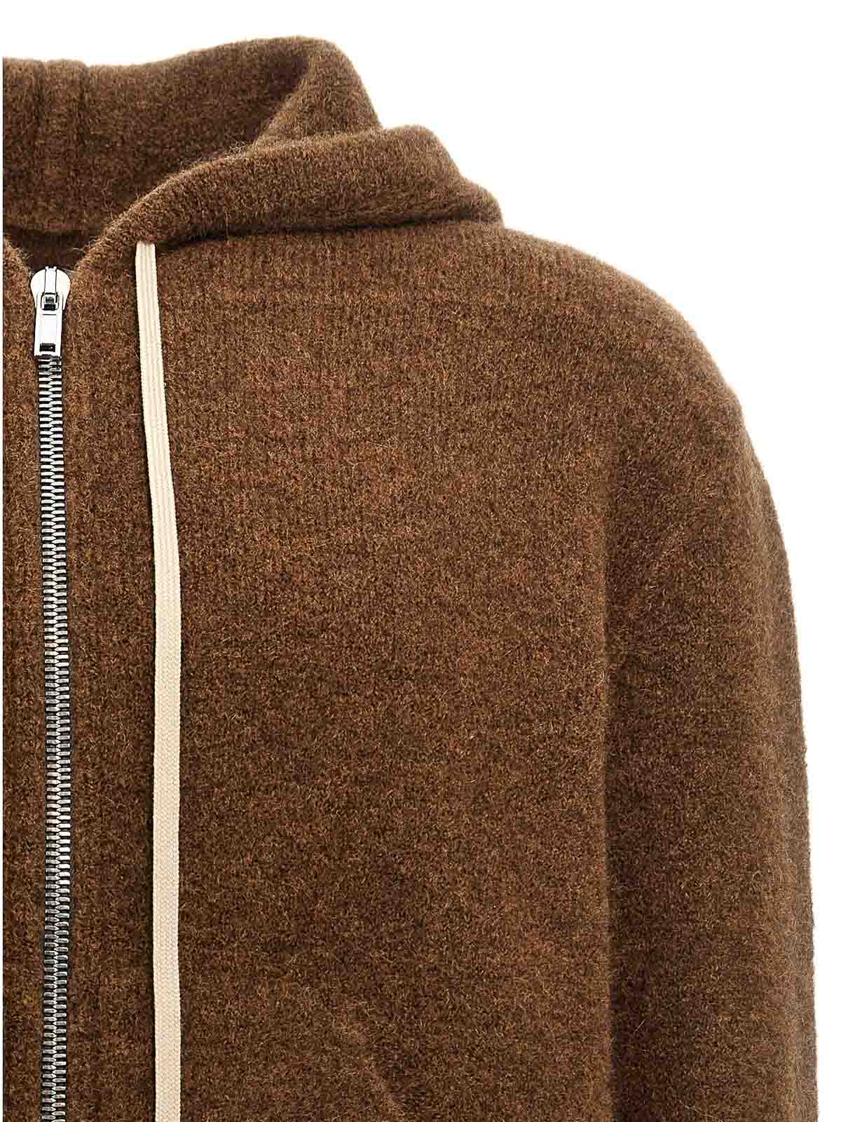 Shop Rick Owens Zipped Hoodie Long Hooded Cardigan In Brown