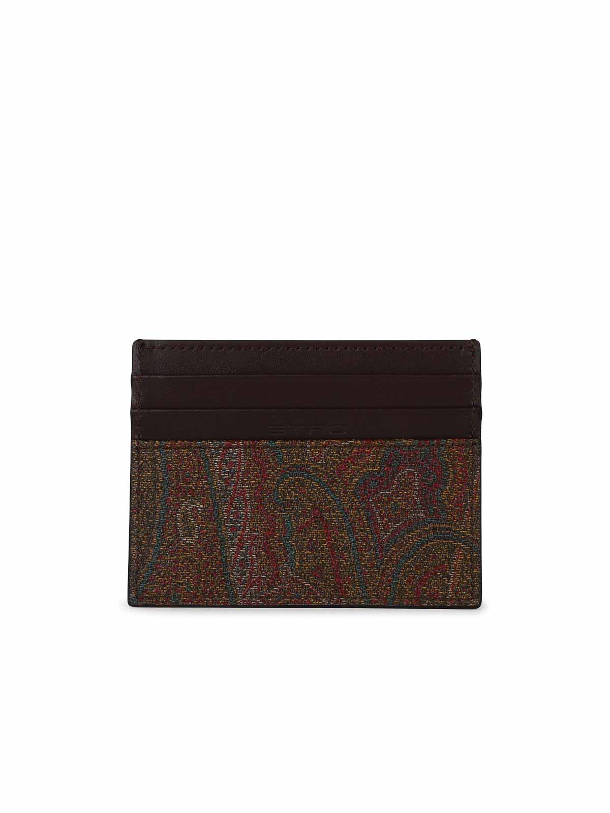 Shop Etro Arnica Brown Leather Card Holder In Marrón