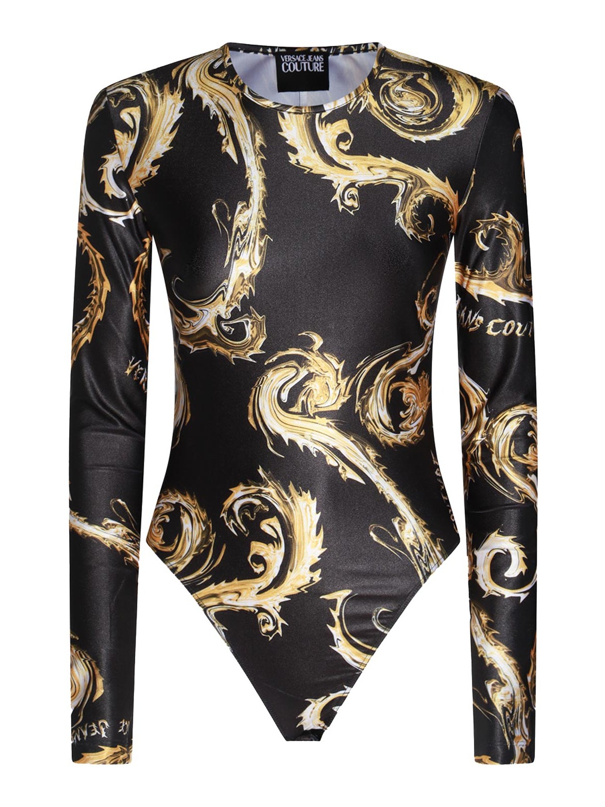 Shop Versace Jeans Couture Black And Gold Bodysuits In Negro