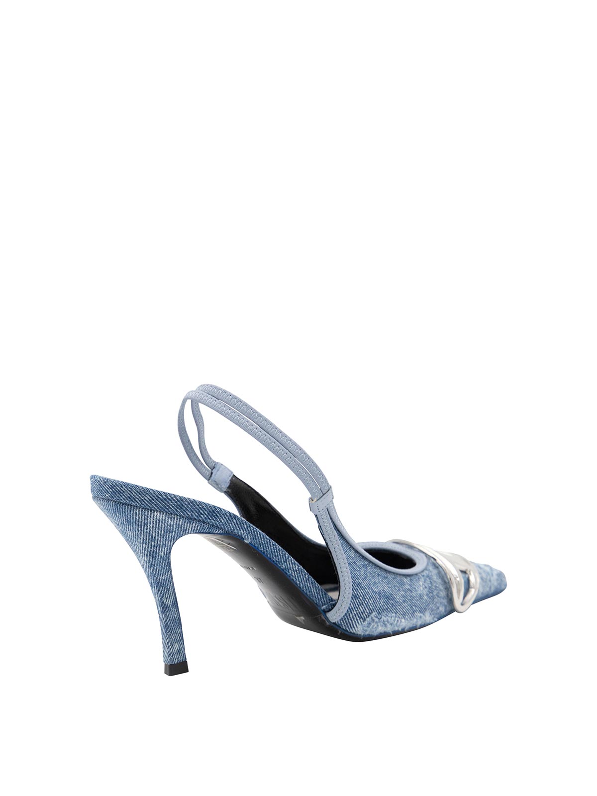 Diesel Pointed Toe Slingback Strap Silver-tone Pumps In Blue