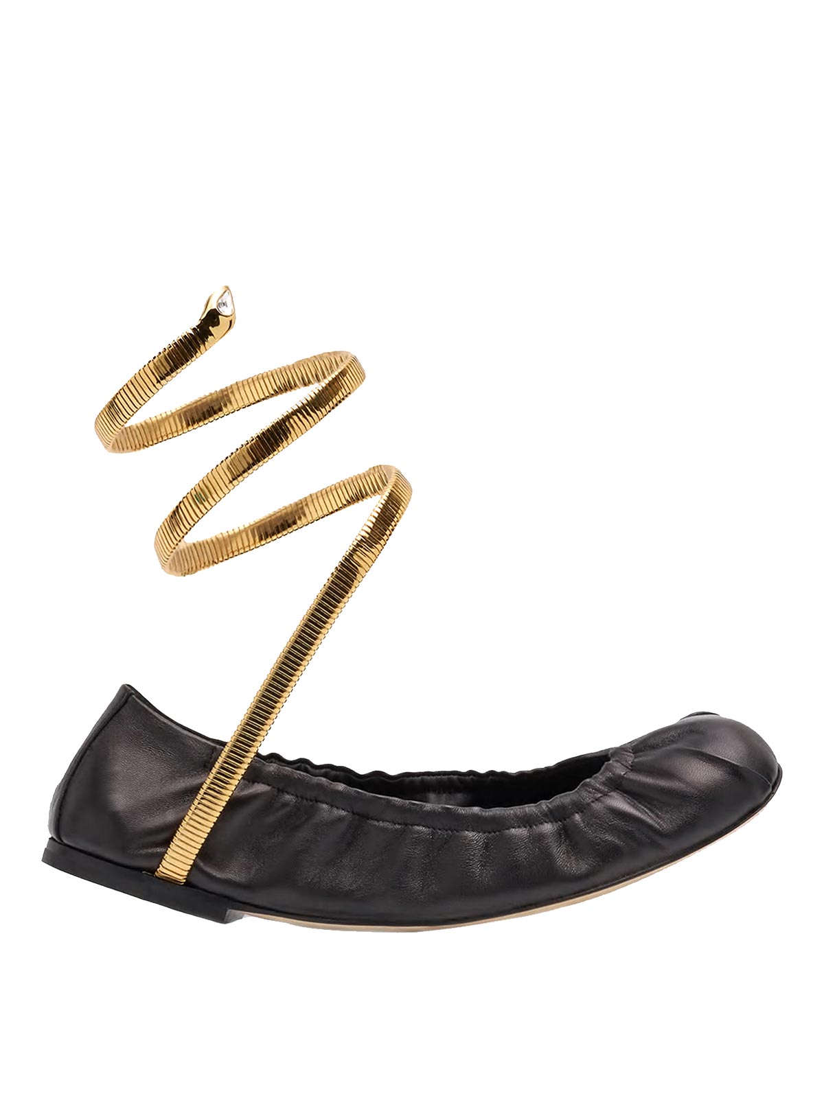 Shop René Caovilla Black Leather Flats In Negro