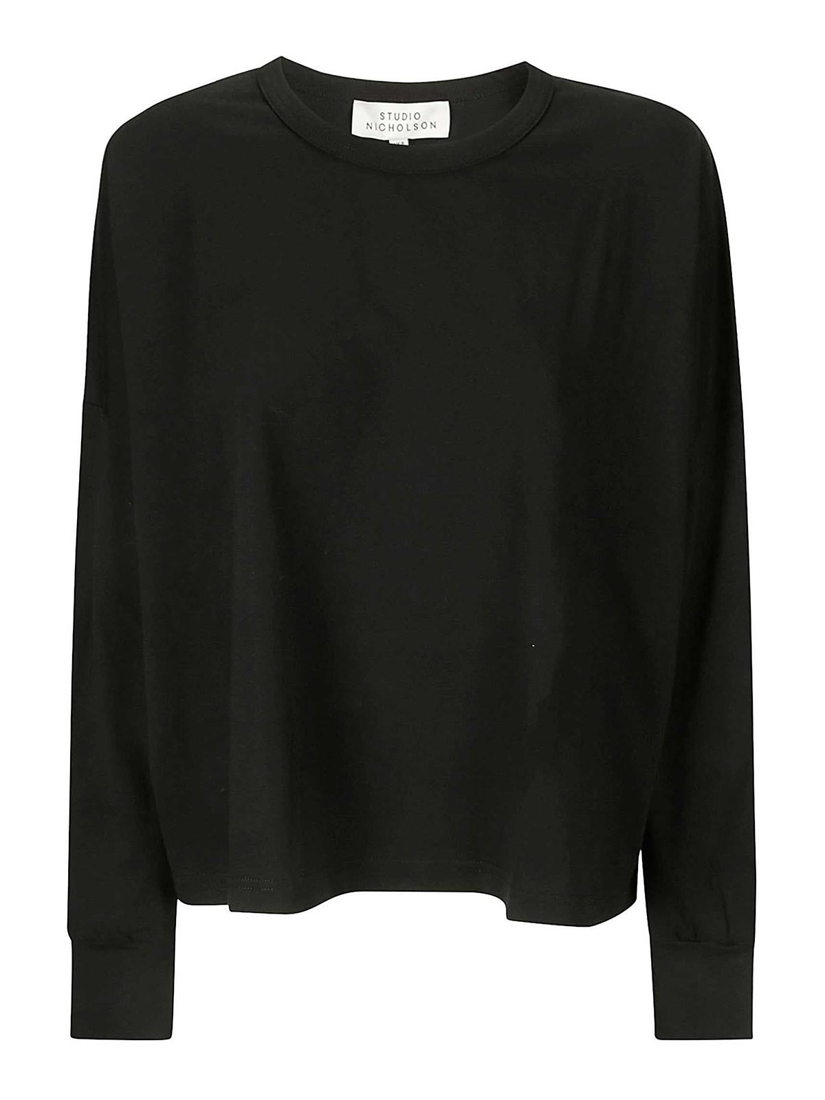 Shop Studio Nicholson Wide Black Cotton Crew-neck T-shirt