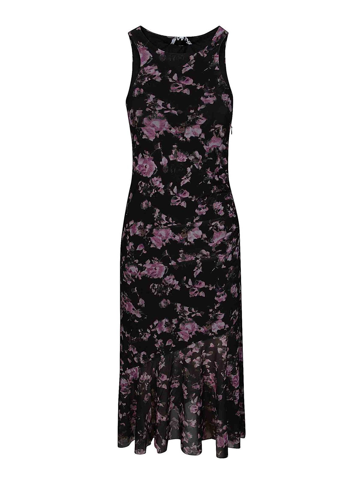 Shop Ganni Flower Print Mesh Midi Dress In Purple