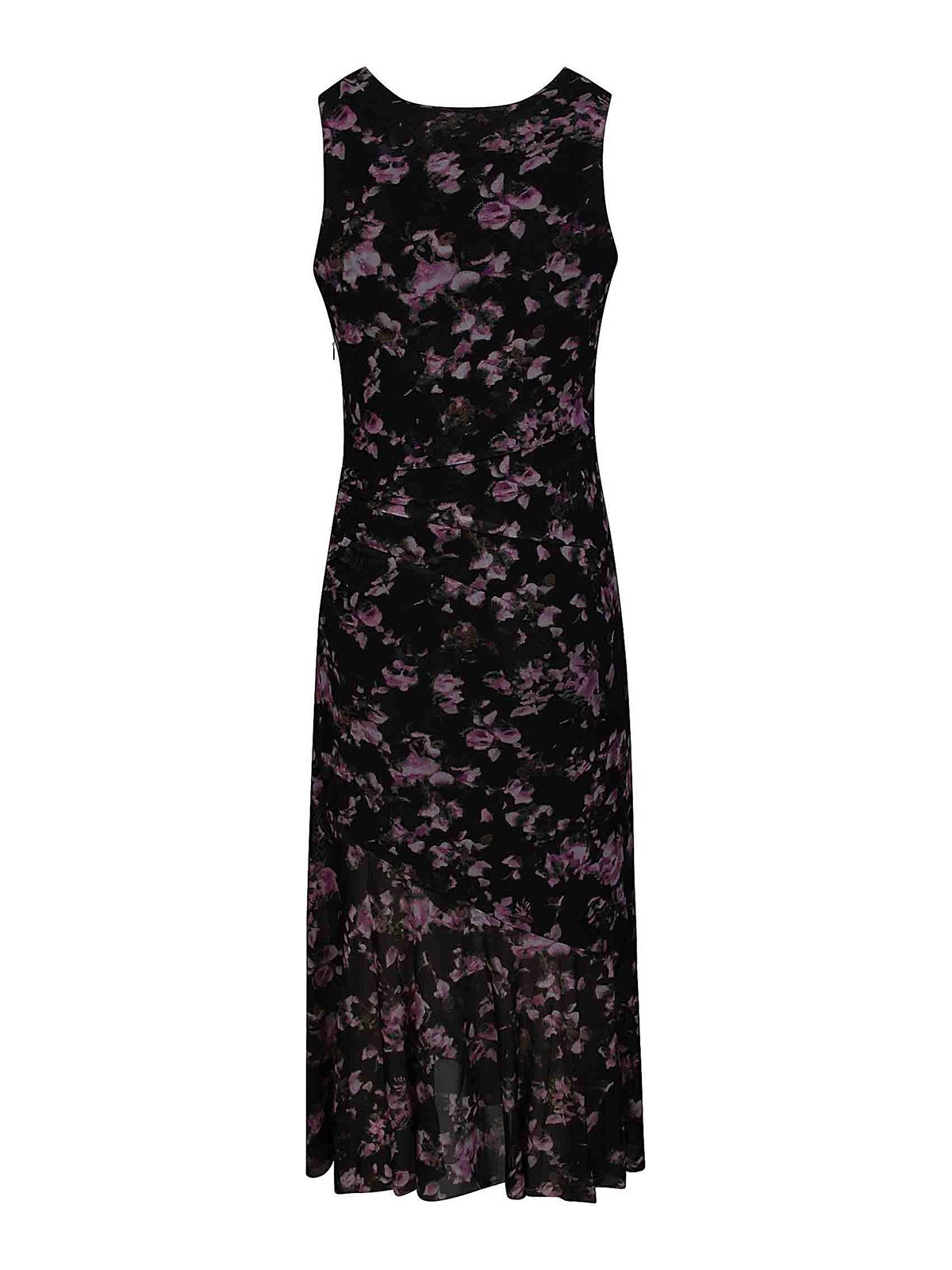 Shop Ganni Flower Print Mesh Midi Dress In Purple