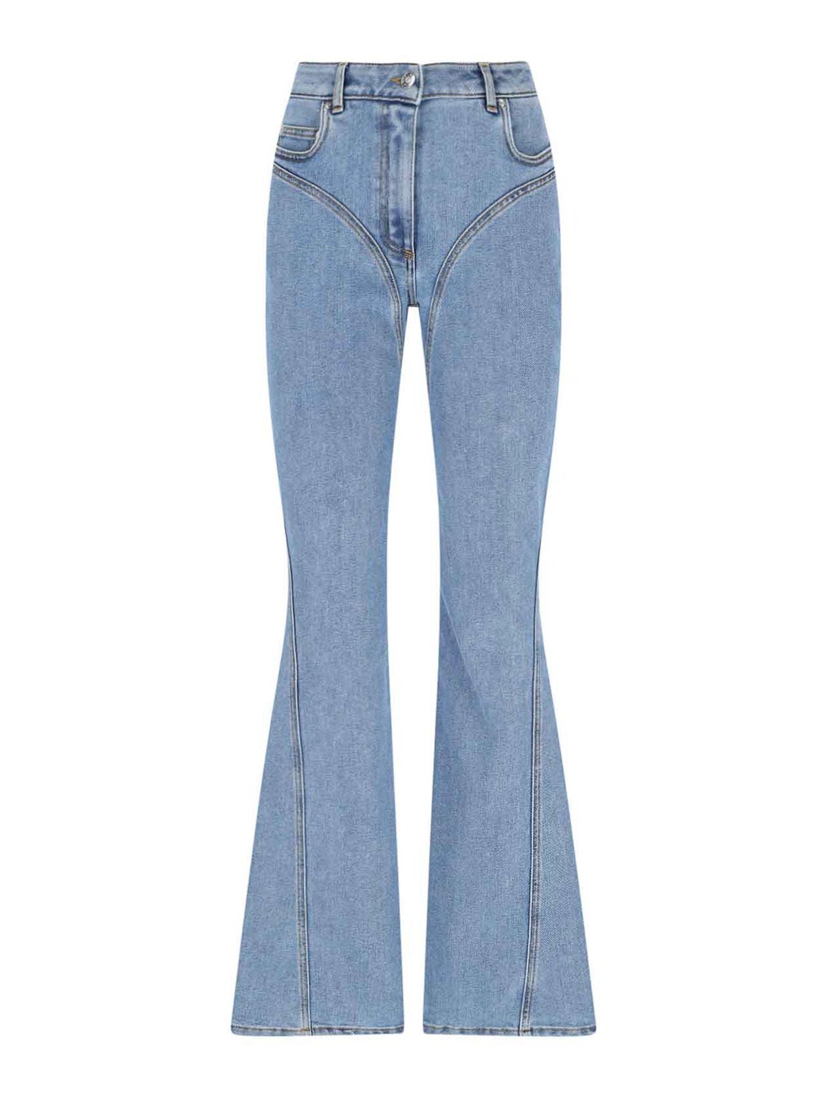 Mugler Straight Flared High-waisted Trousers In Blue