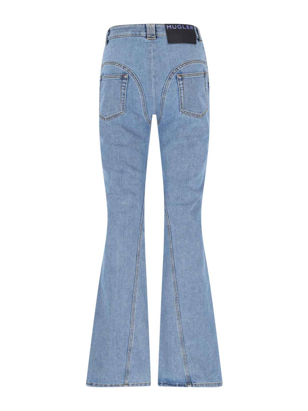 Mugler Straight Flared High-waisted Trousers In Blue