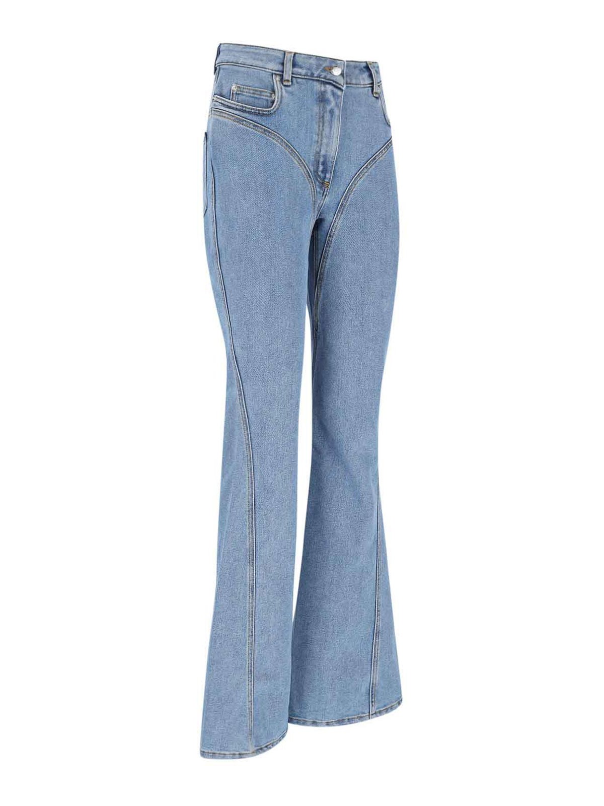 Mugler Straight Flared High-waisted Trousers In Blue