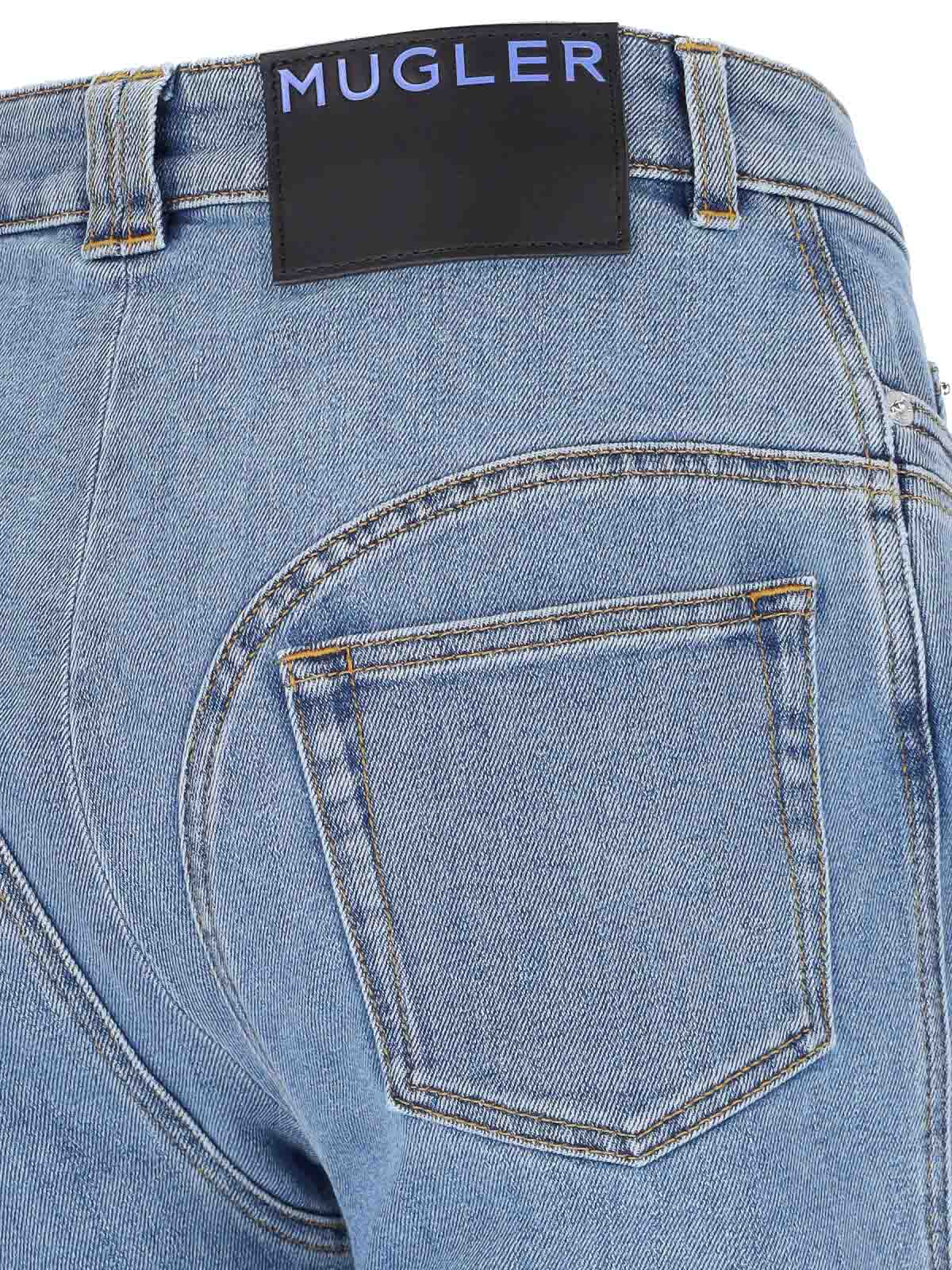 Mugler Straight Flared High-waisted Trousers In Blue