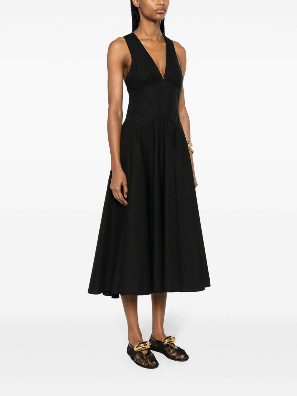 Shop Alaïa Crossback Dress Striped Openwork In Negro