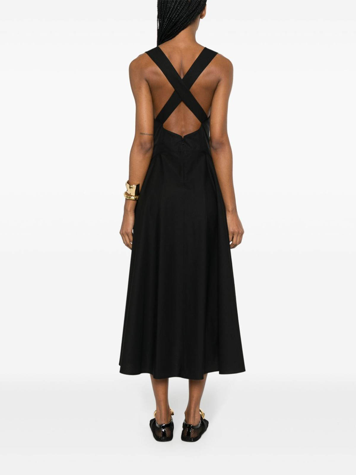 Shop Alaïa Crossback Dress Striped Openwork In Negro