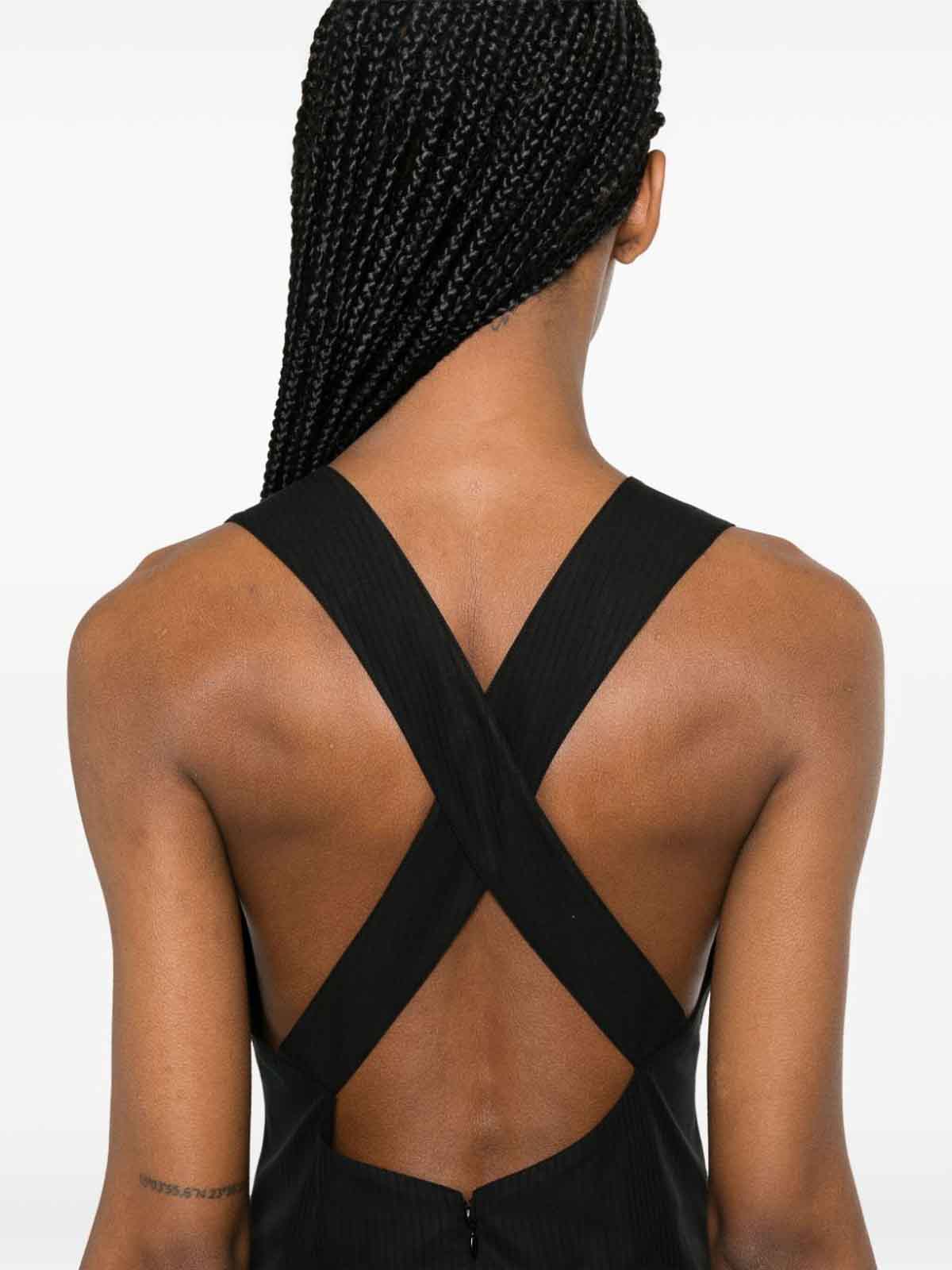 Shop Alaïa Crossback Dress Striped Openwork In Negro