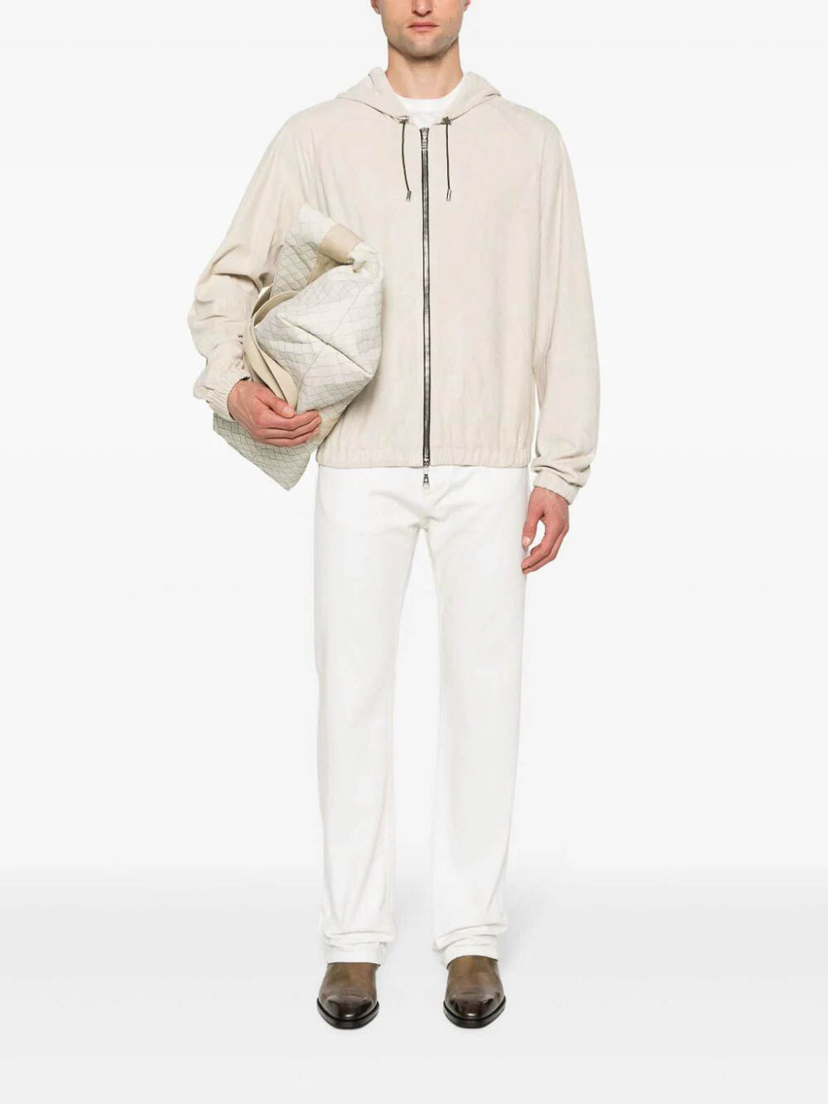 Shop Tagliatore Leather Jacket In White