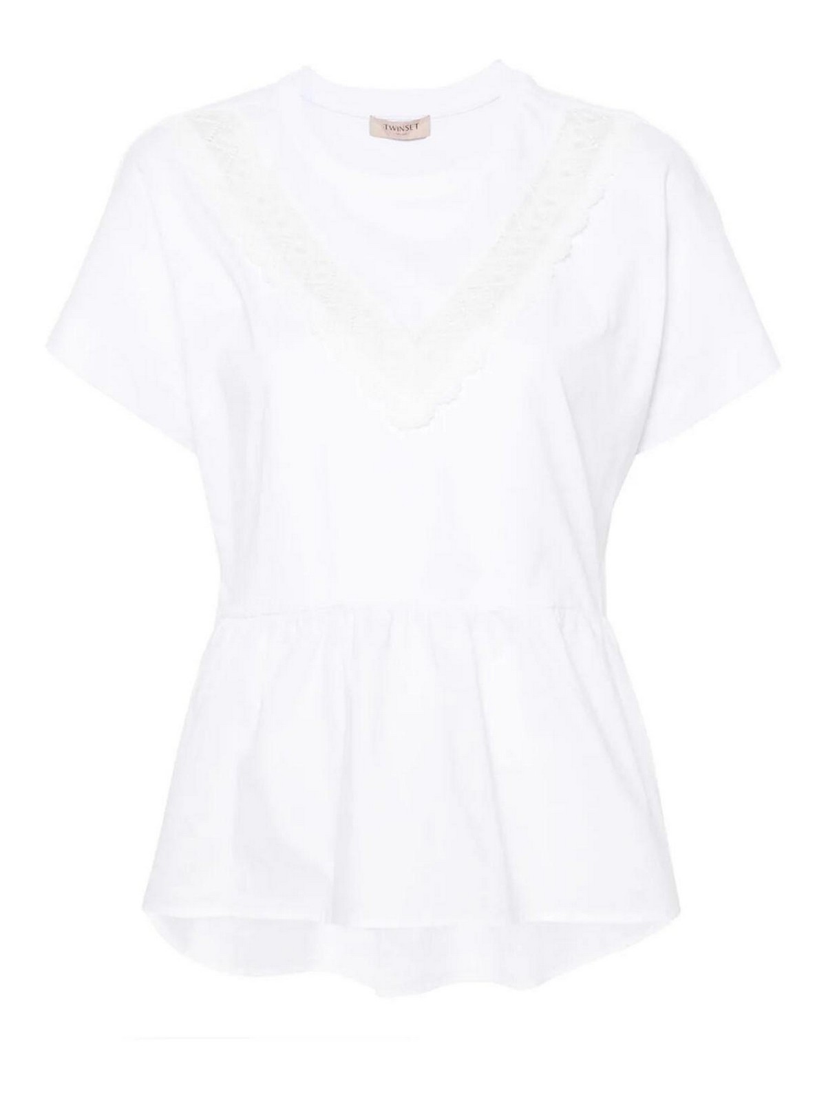 Twinset Lace-panelling Cotton T-shirt In White