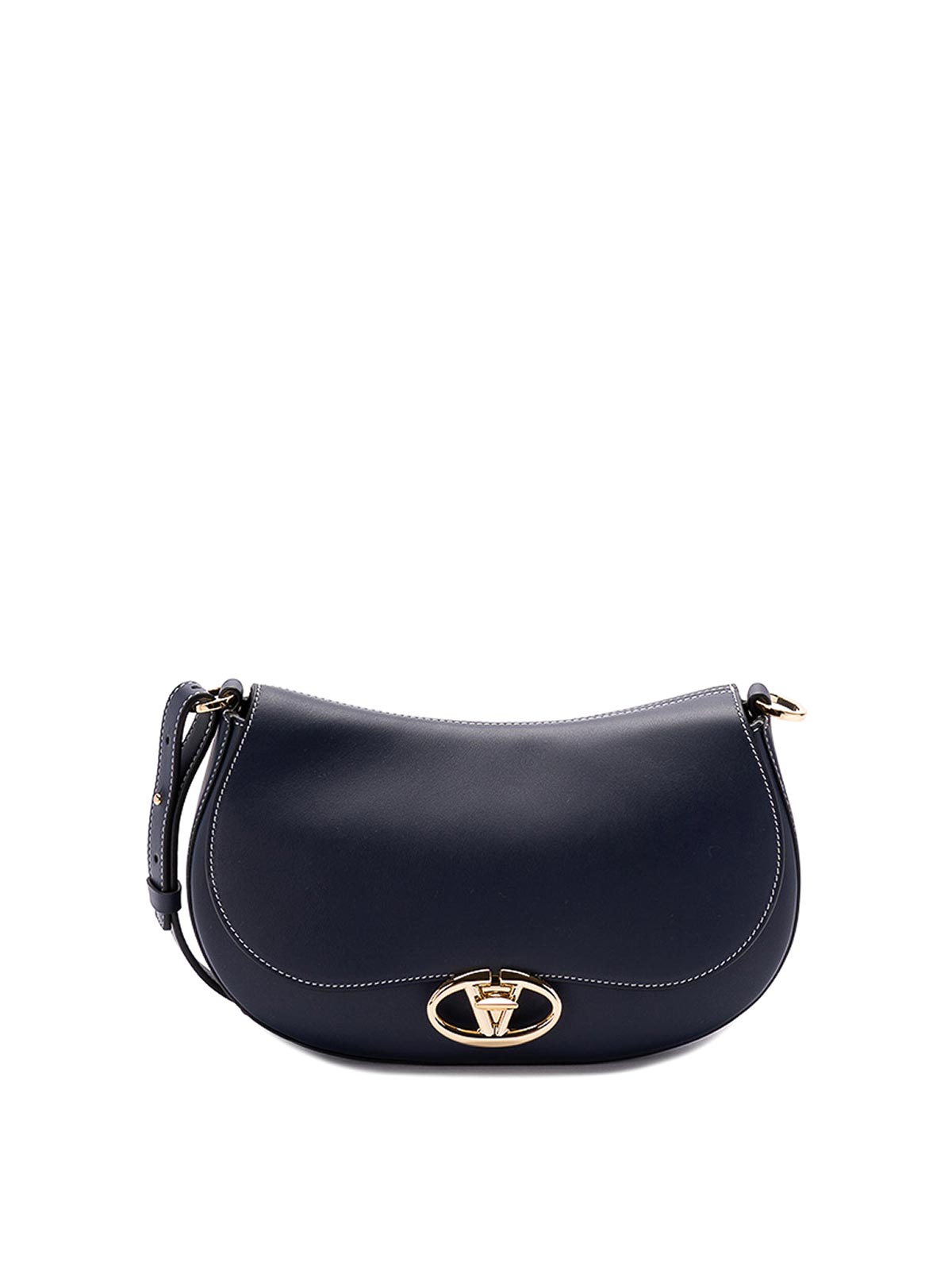 Shop Valentino Logo 2 Small Saddle Bag In Dark Blue