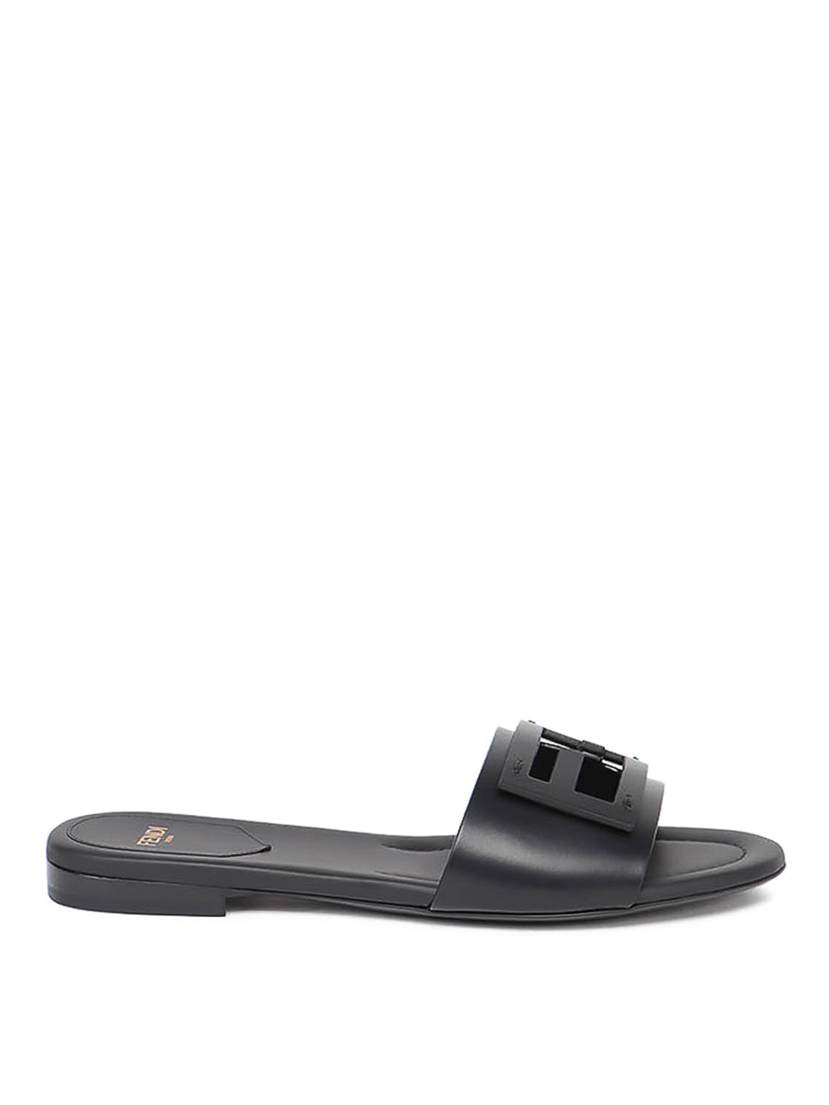 Shop Fendi Baguette Sliders In Black