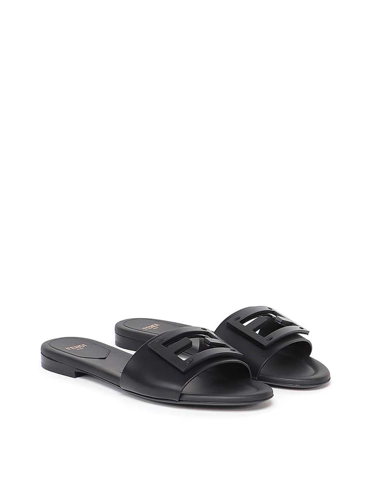 Shop Fendi Baguette Sliders In Black