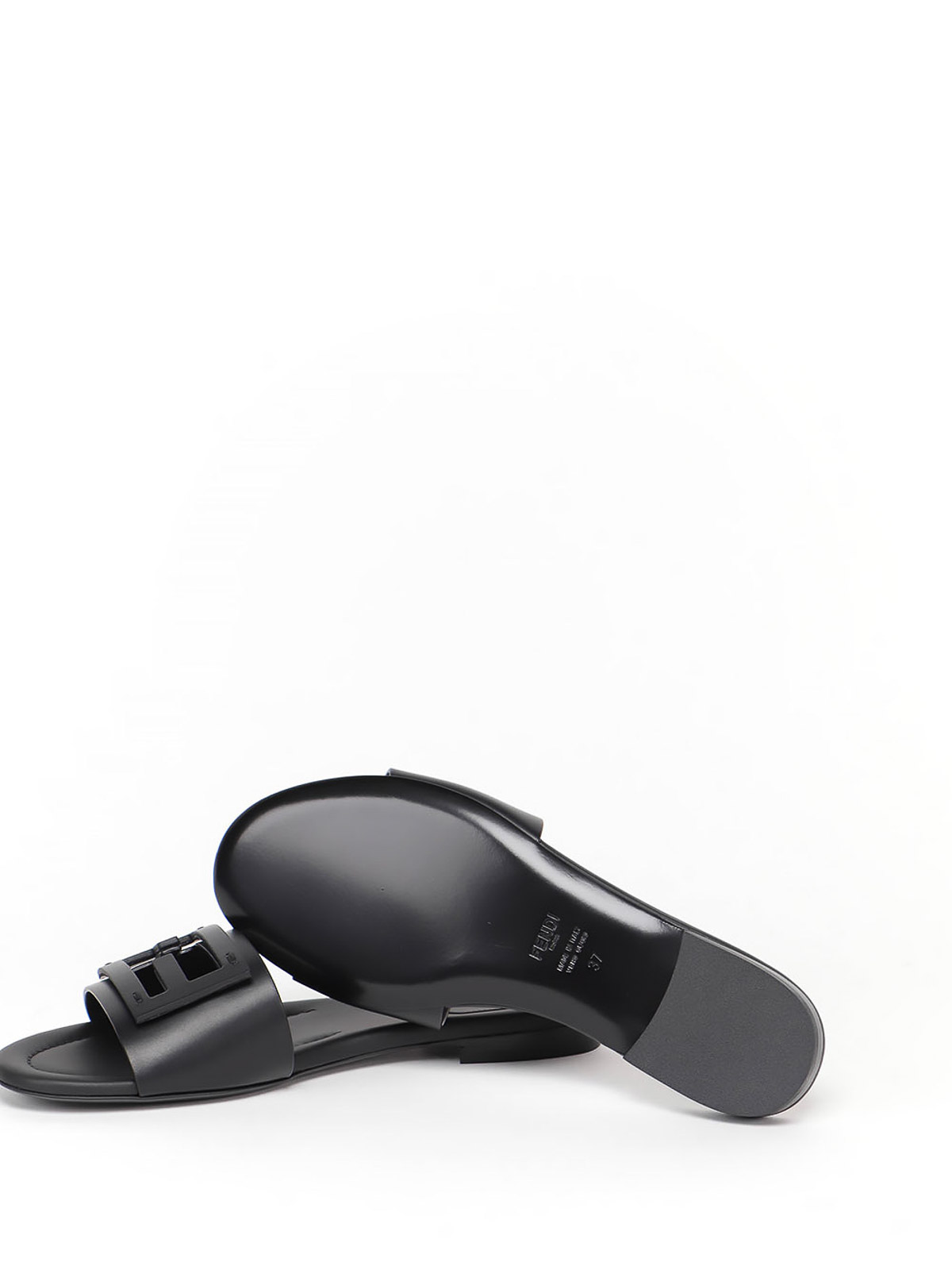 Shop Fendi Baguette Sliders In Black