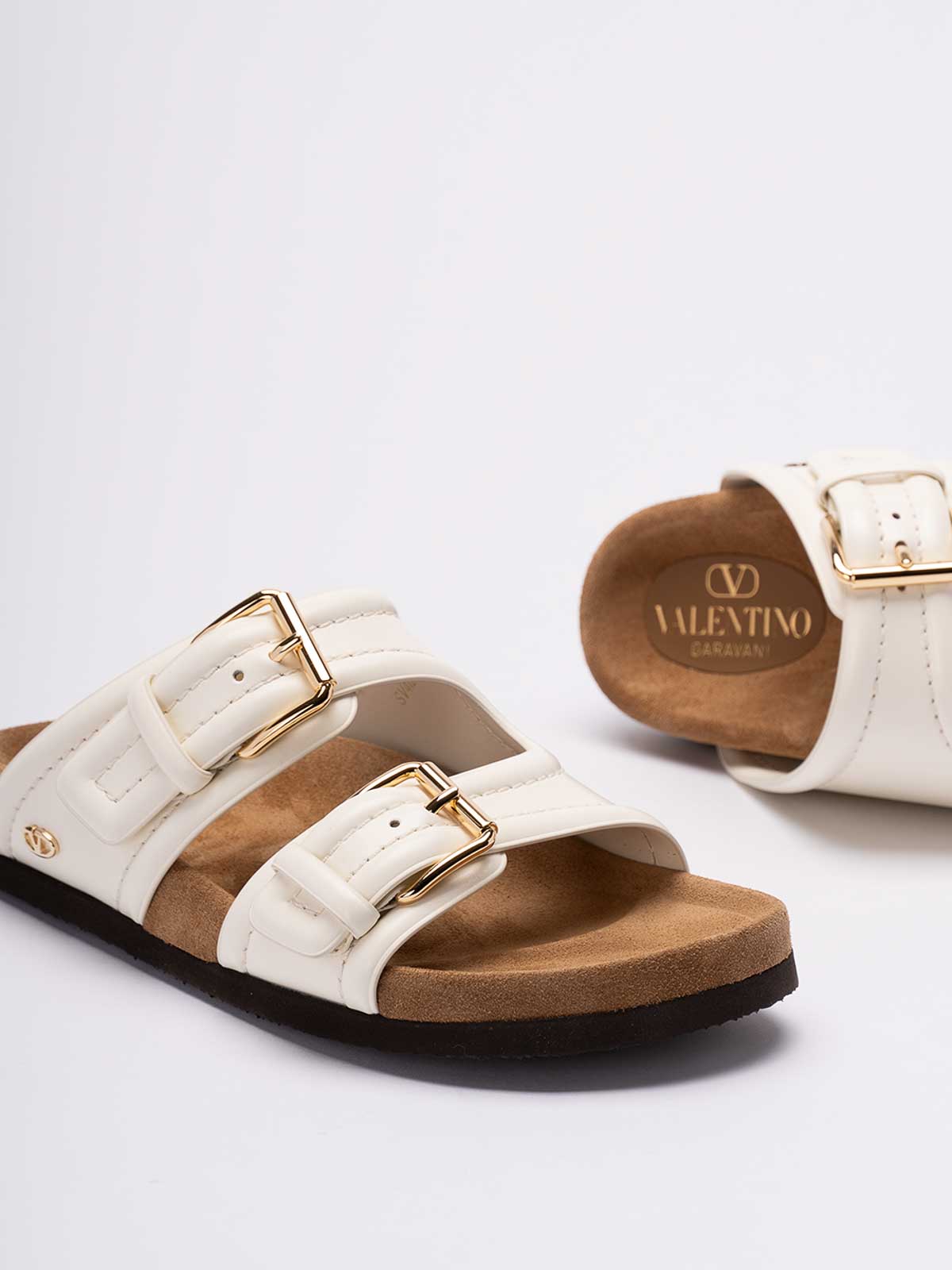 Shop Valentino Fussbet Sliders In White