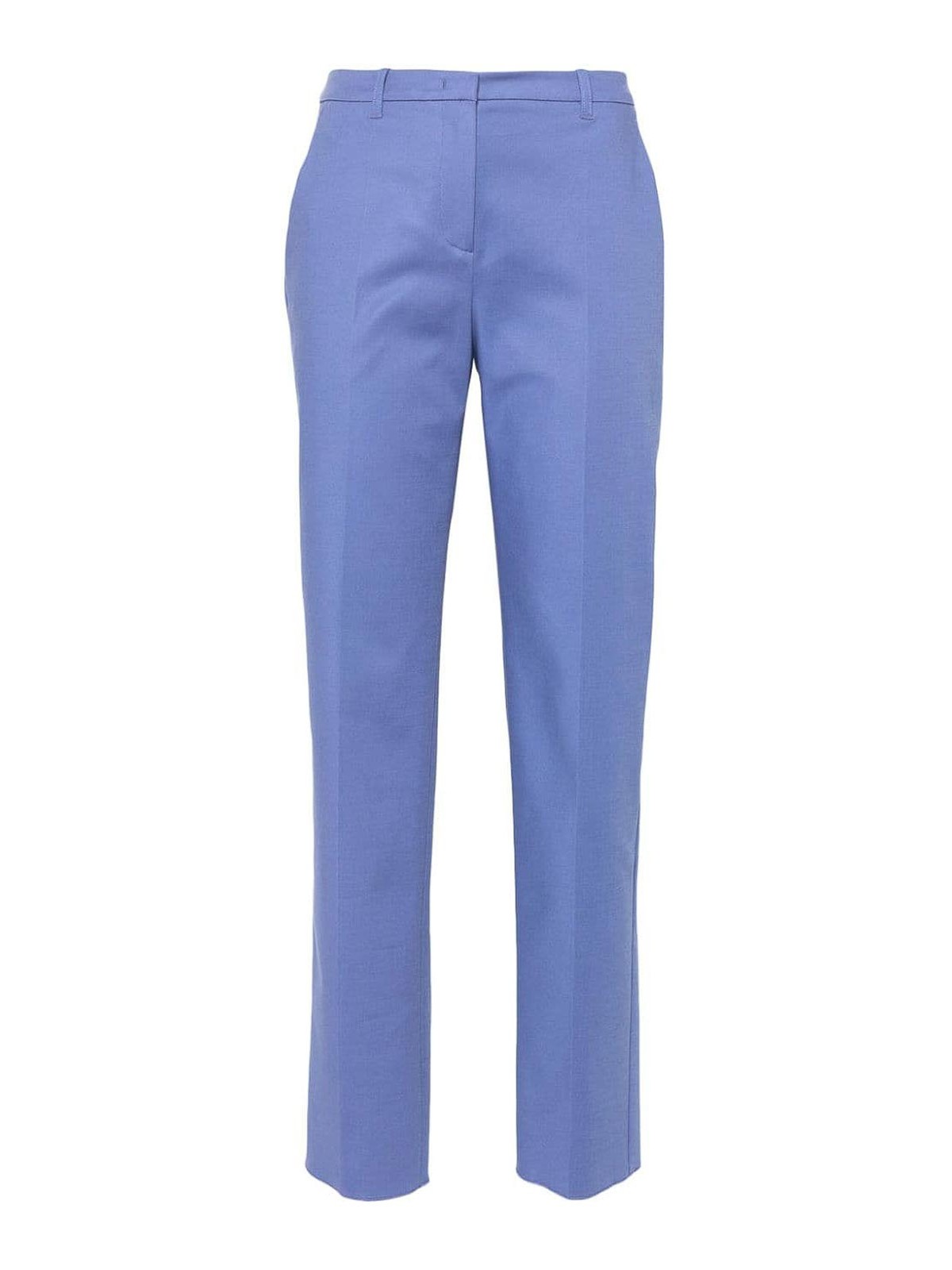 Shop Emporio Armani Cotton Blend Trousers In Azul Claro