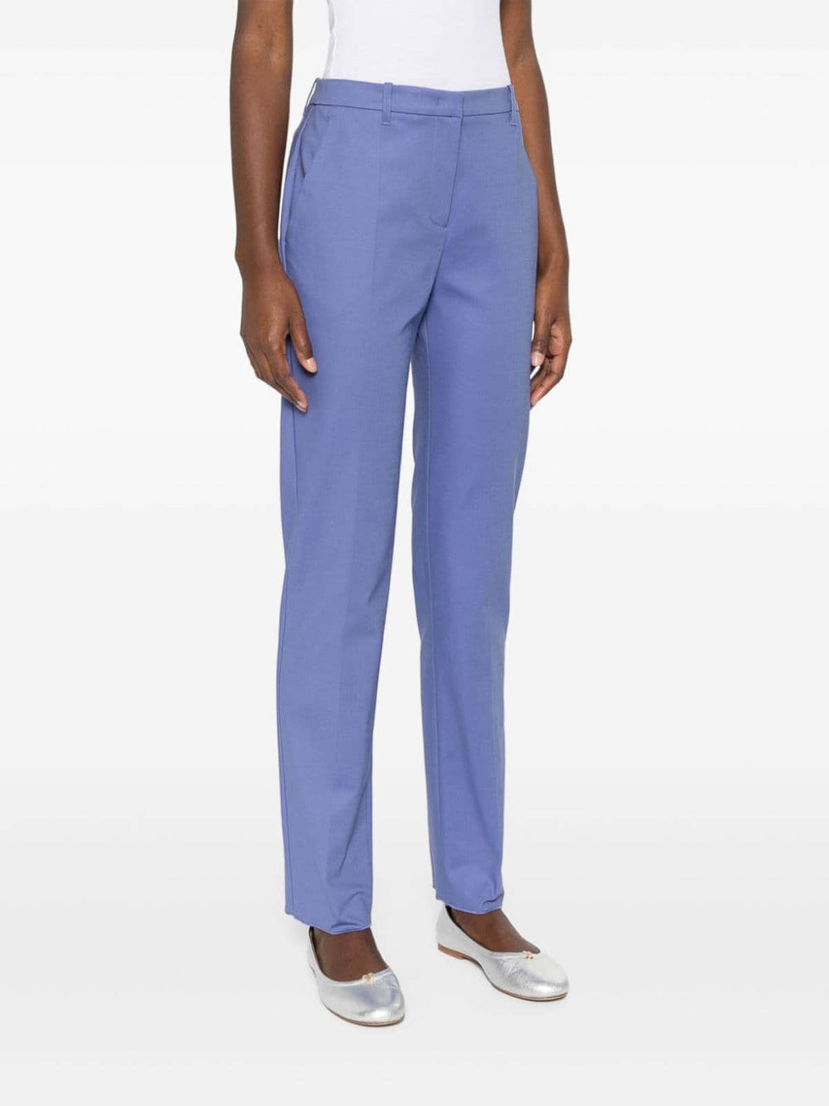 Shop Emporio Armani Cotton Blend Trousers In Azul Claro