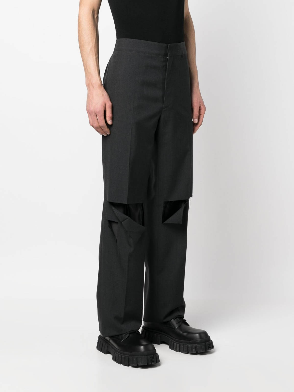 Shop Givenchy Ripped Wool Trousers In Gris