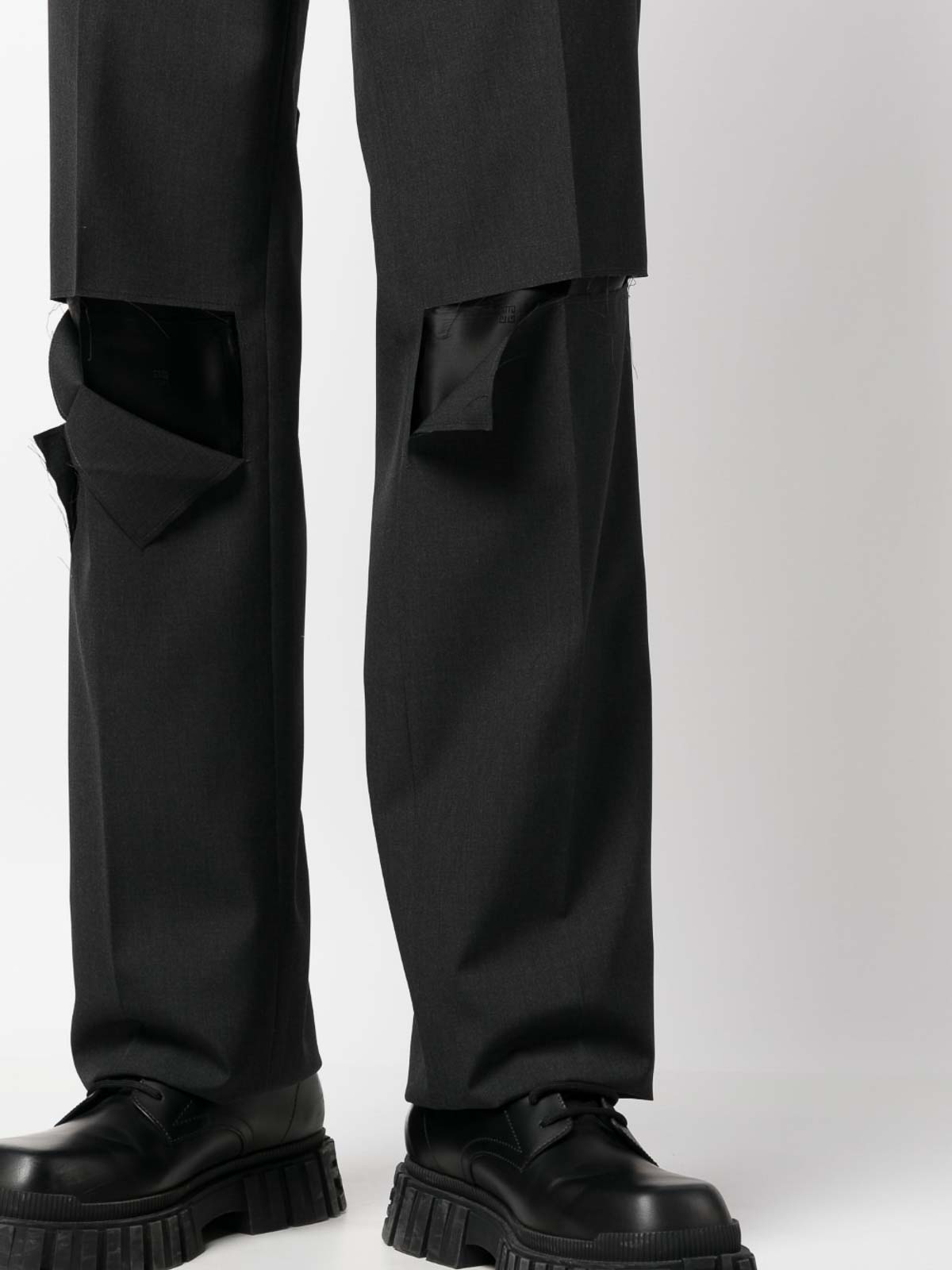 Shop Givenchy Ripped Wool Trousers In Gris