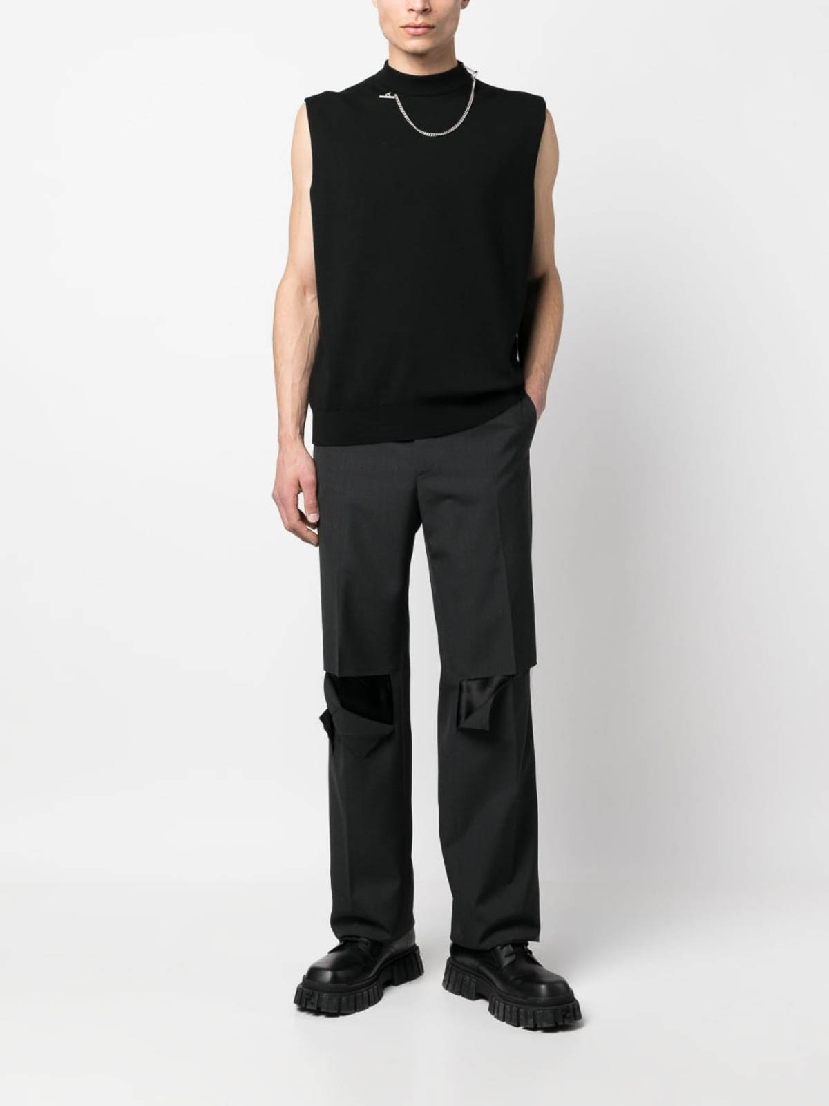 Shop Givenchy Ripped Wool Trousers In Gris