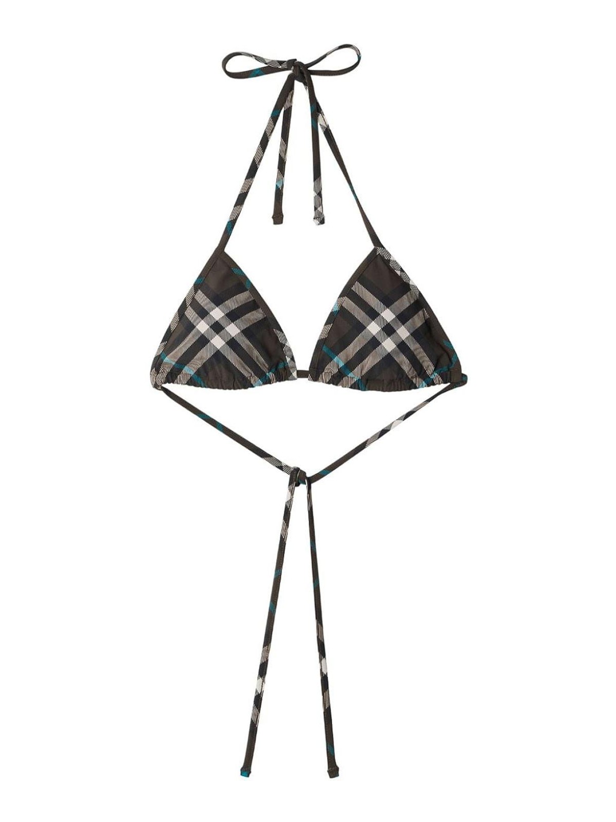 Shop Burberry Check Triangle Bikini Top In Verde