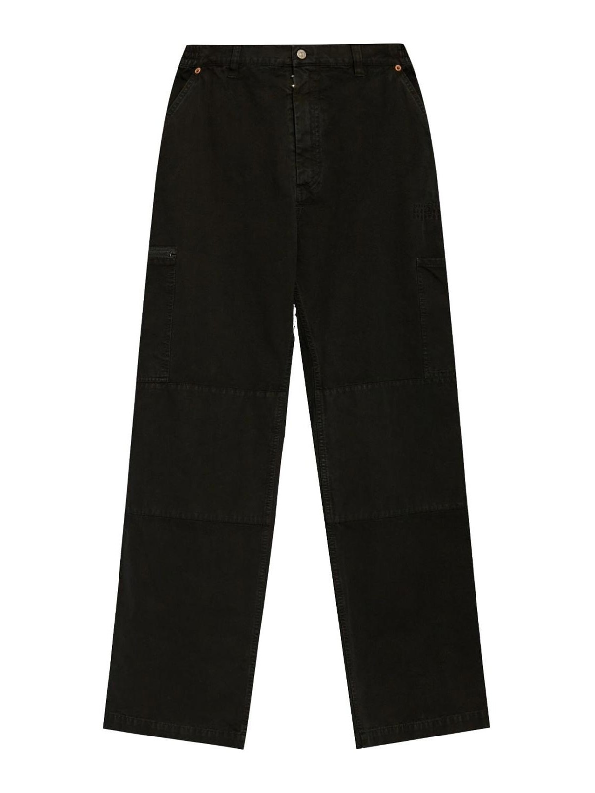 Shop Mm6 Maison Margiela Wide Leg Cotton Trousers In Negro