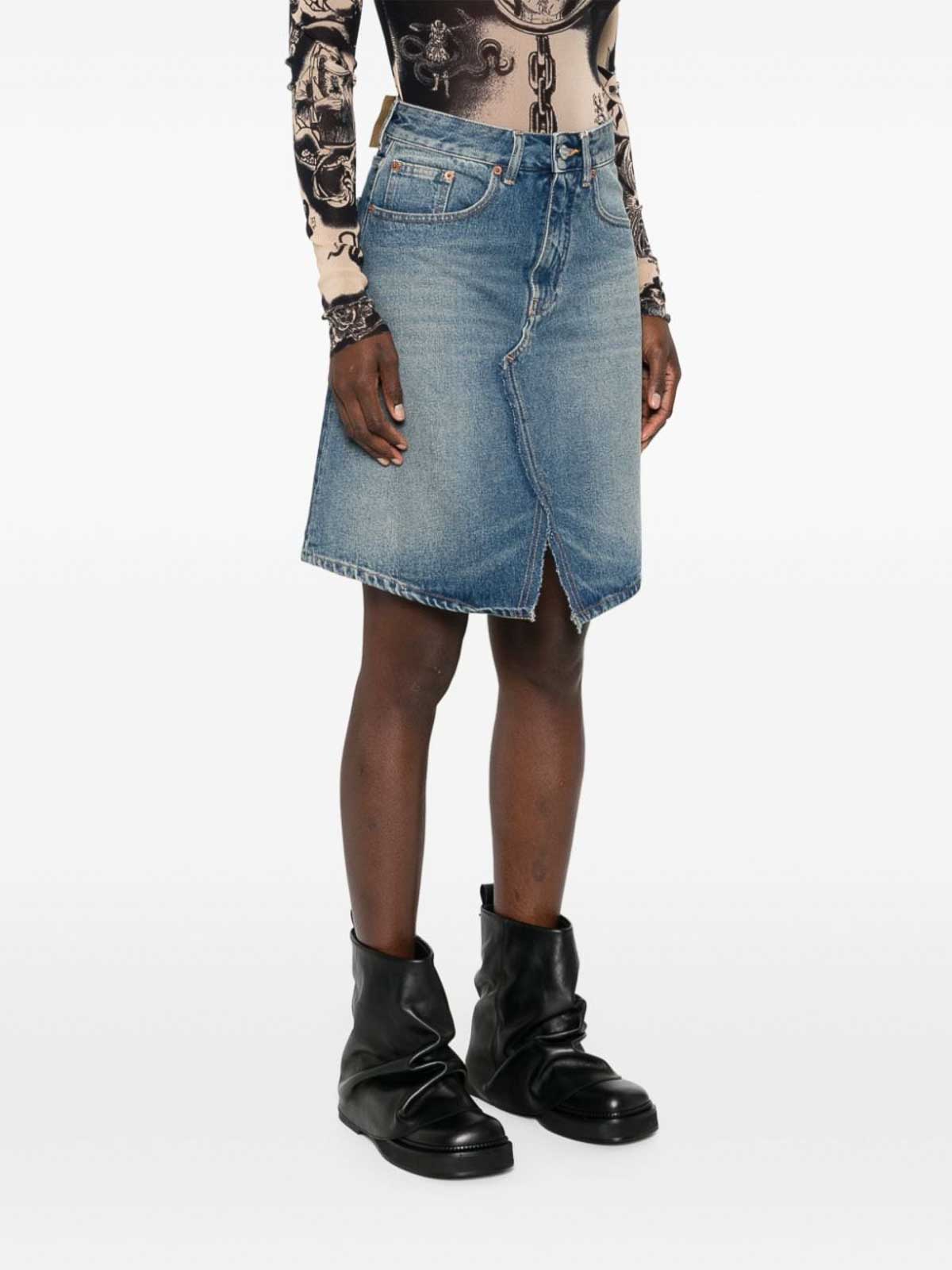 Shop Mm6 Maison Margiela Denim Midi Skirt In Azul