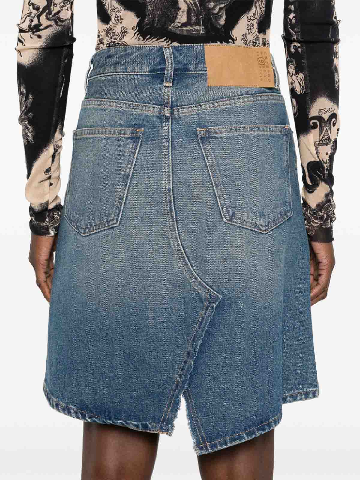 Shop Mm6 Maison Margiela Denim Midi Skirt In Azul