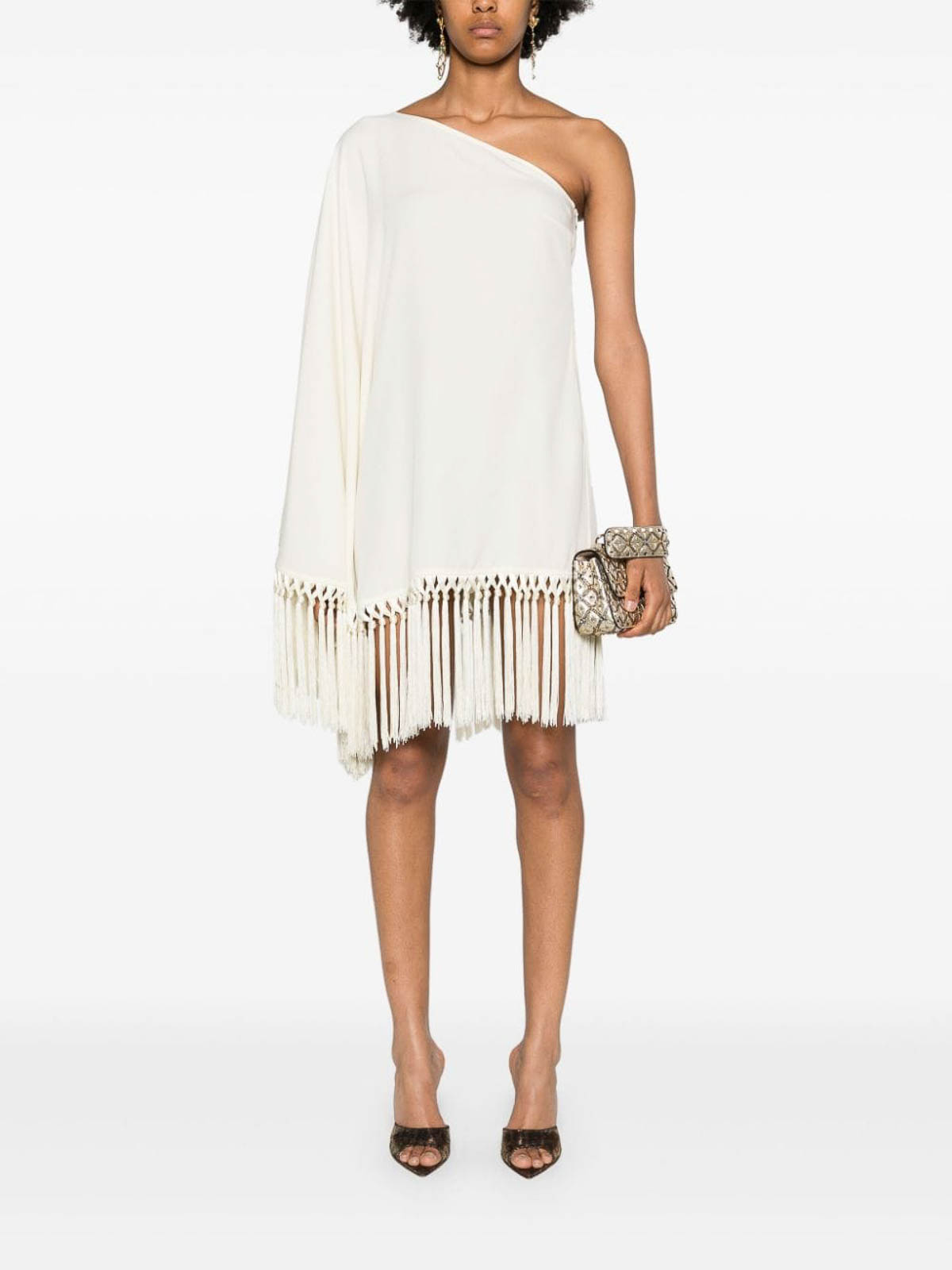 Shop Taller Marmo Piccolo Arno Fringed Short Dress In Blanco