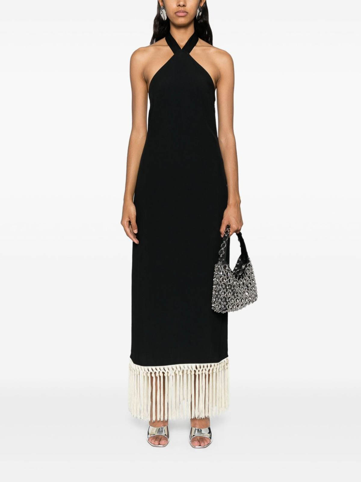 Shop Taller Marmo Nina Fringed Long Dress In Negro